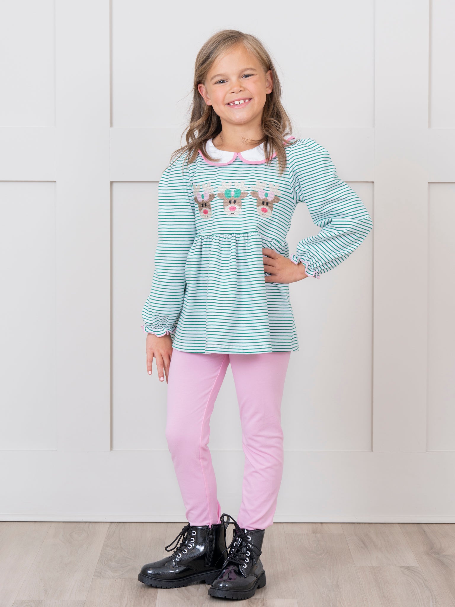 Jolly Stripes Embroidered Peplum Outfit - Marie Nicole Clothing