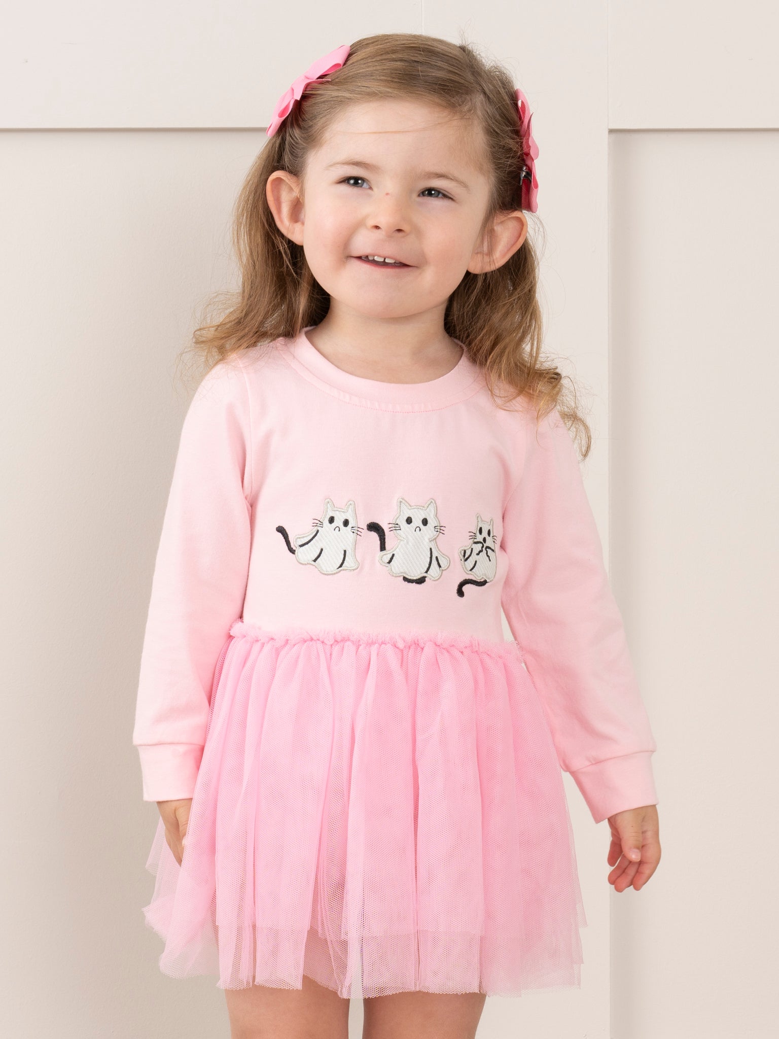Pink Embroidered Kitties Tulle Bubble Romper - Marie Nicole Clothing