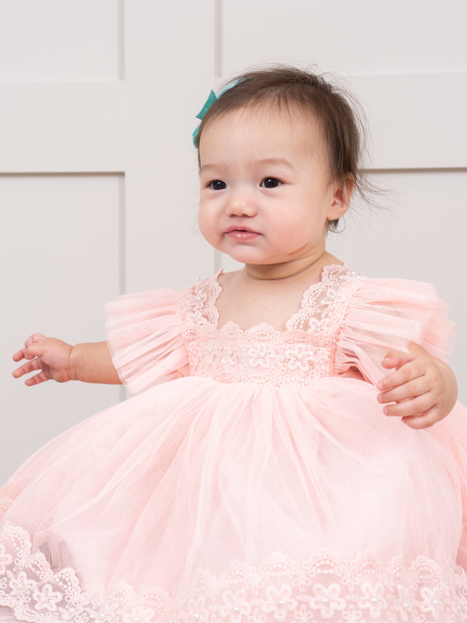 Misty Rose Pearl Tulle Dress - Marie Nicole Clothing
