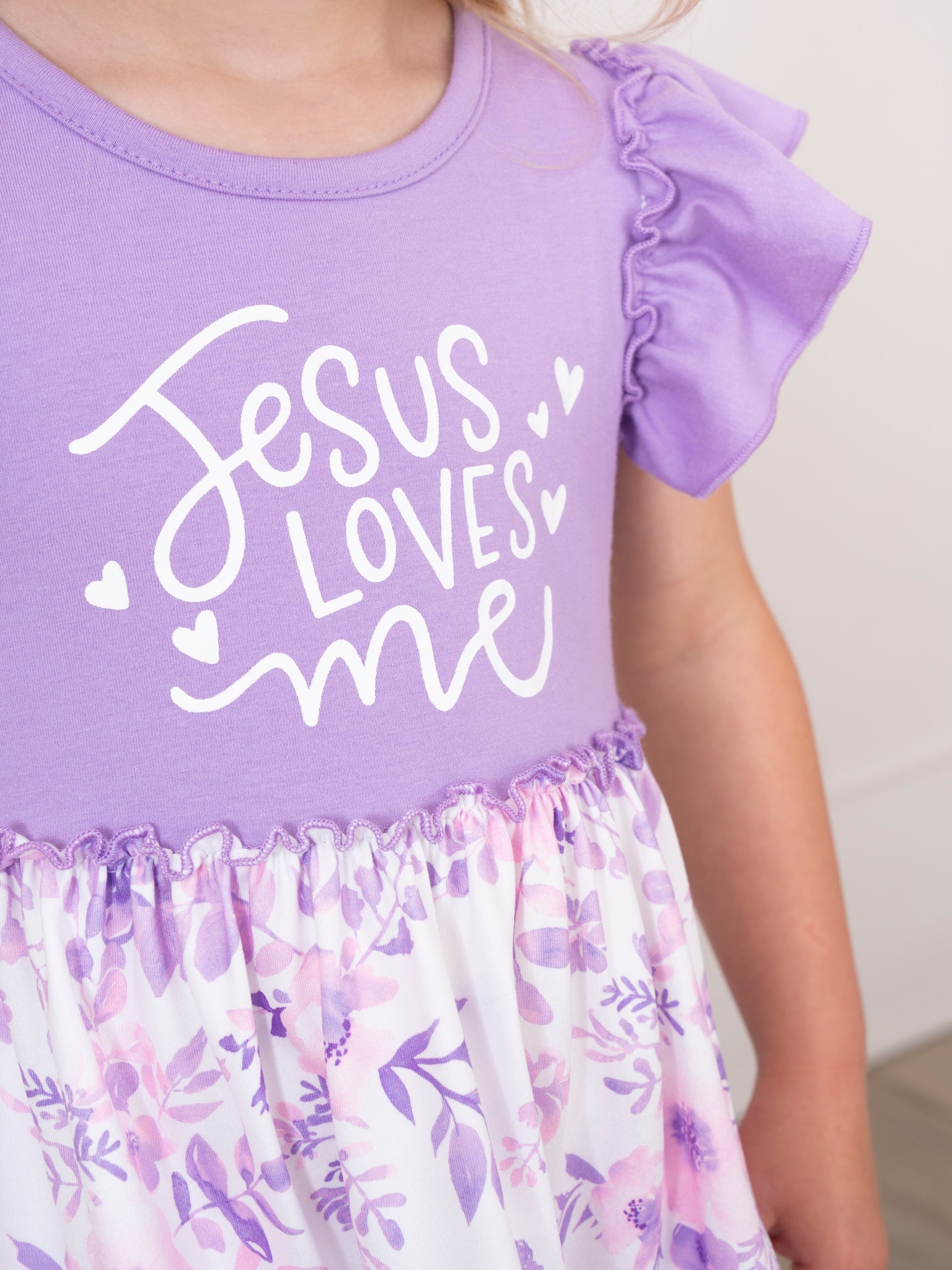 Purple "Jesus Loves Me" Ruffle Dress - Marie Nicole Clothing