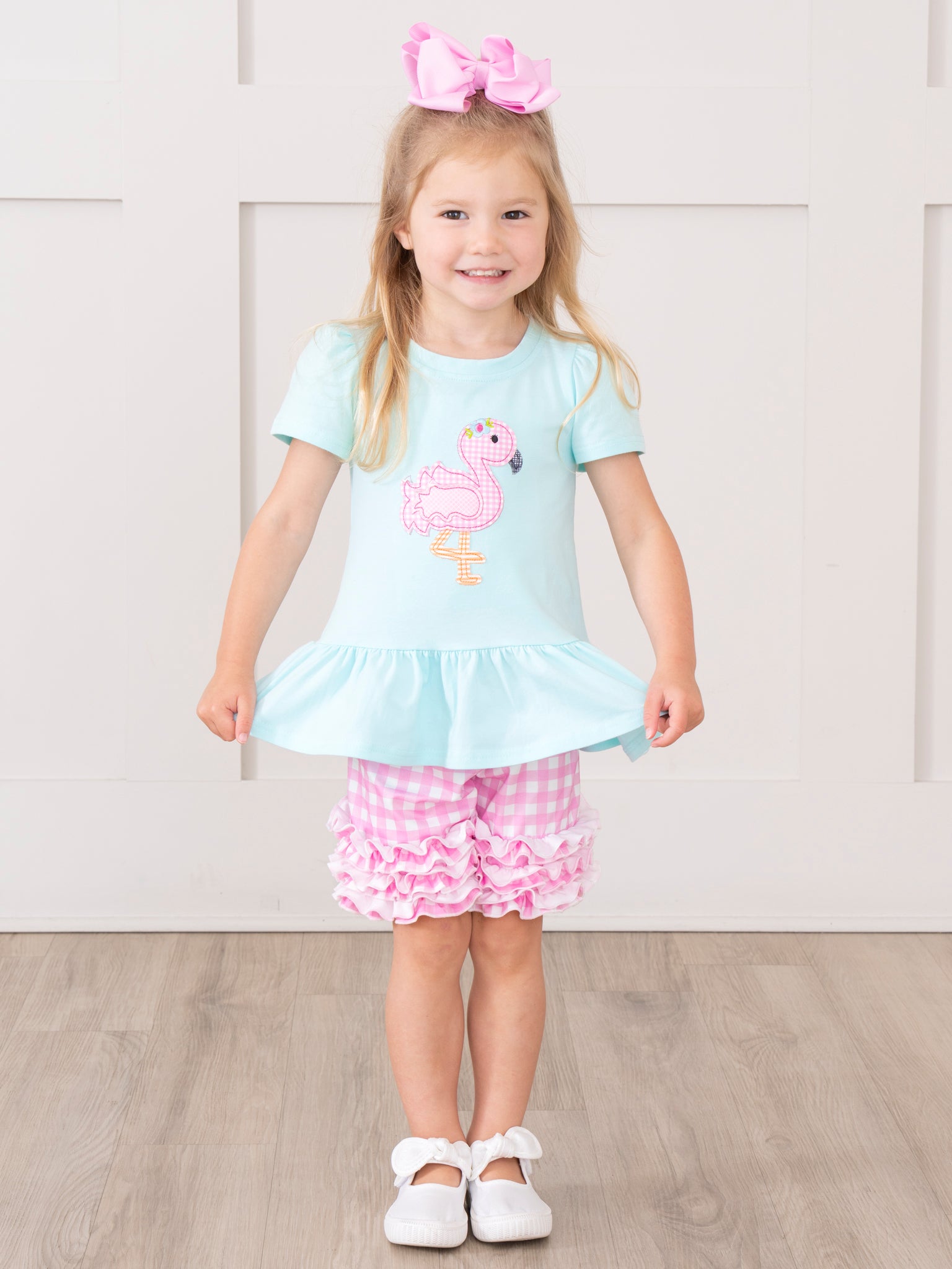 Pink Gingham Flamingo Ruffle Outfit - Marie Nicole Clothing