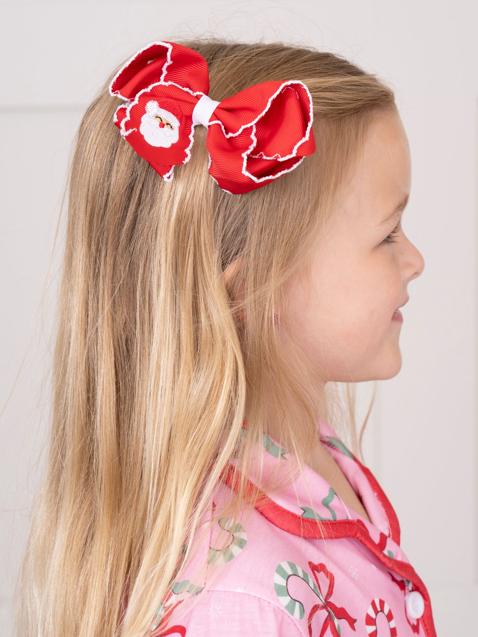 Deep Red Santa Ribbon Bow - Marie Nicole Clothing