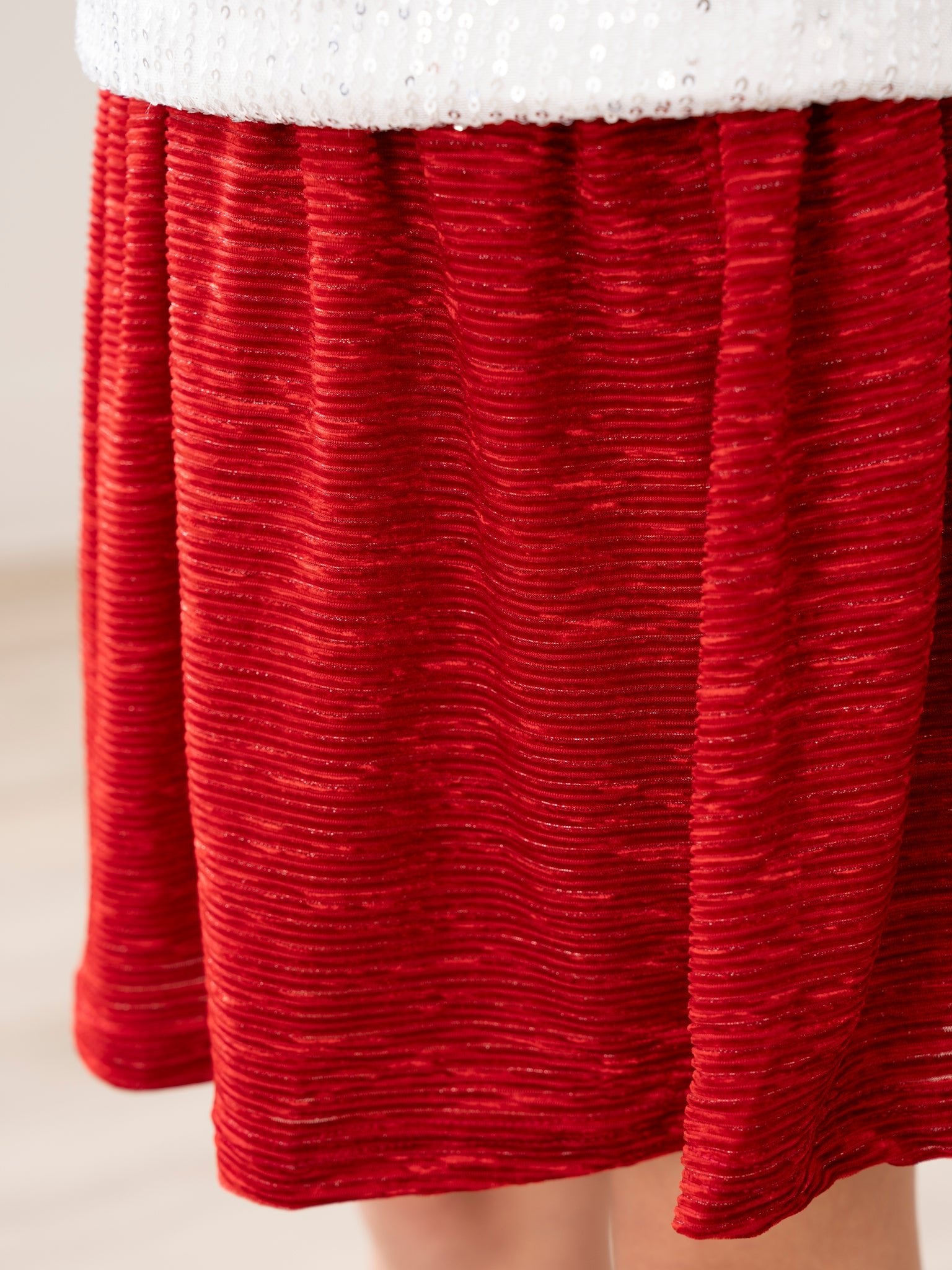 Silver Sequins & Red Velvet Christmas Outfit w/ Skirt - Marie Nicole Clothing