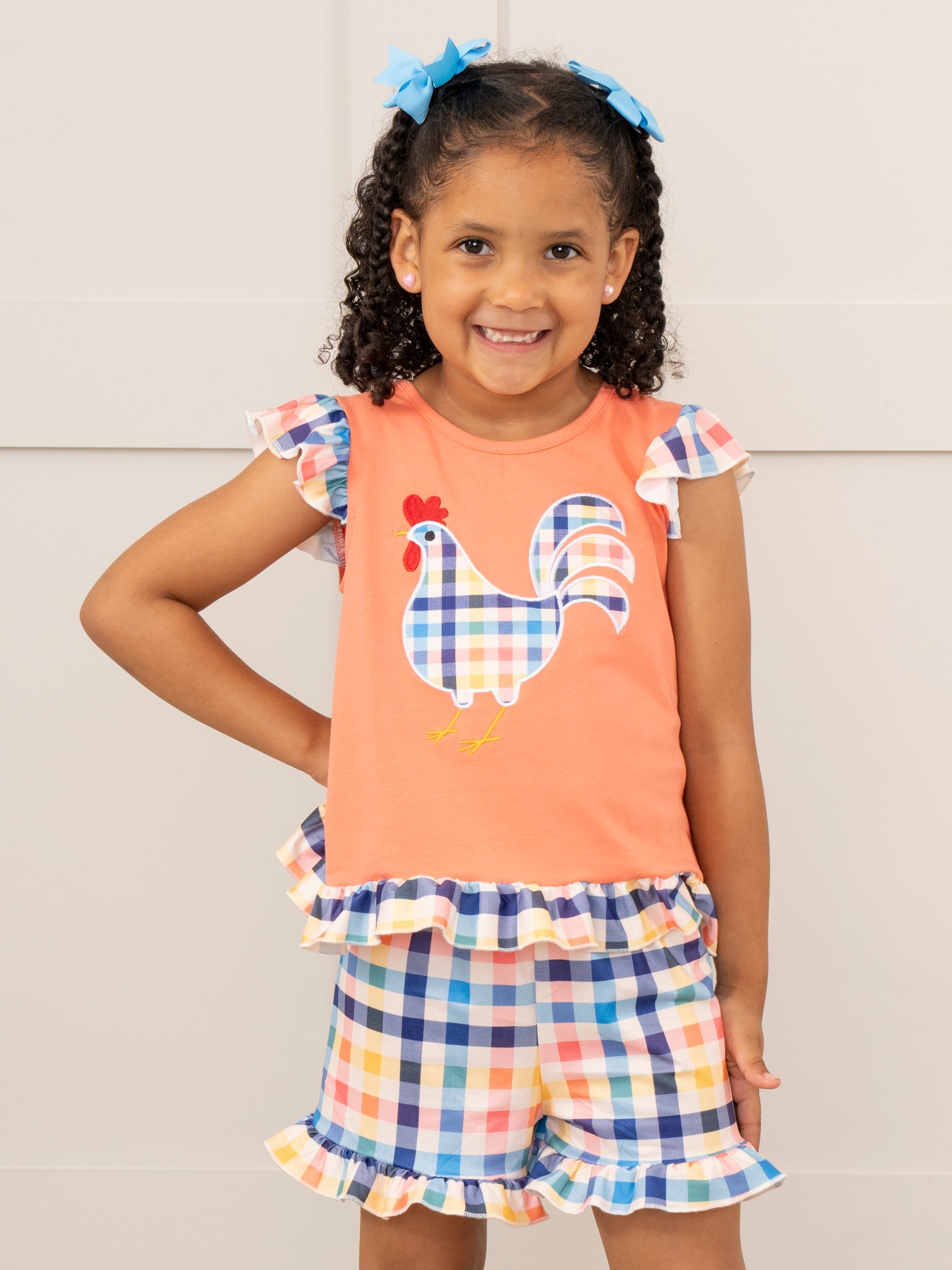 Orange Gingham Chicken Ruffle Outfit - Marie Nicole Clothing