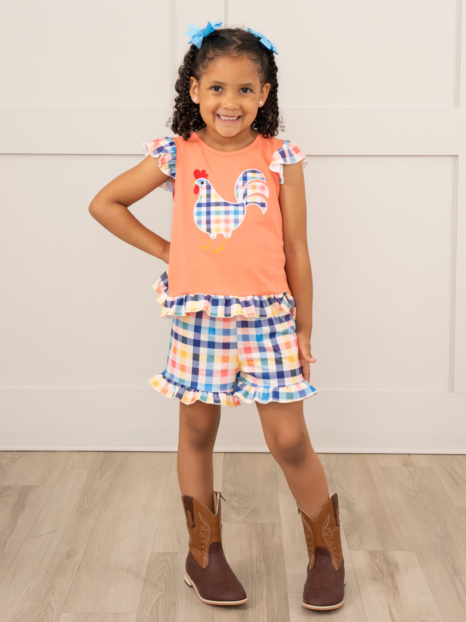 Orange Gingham Chicken Ruffle Outfit - Marie Nicole Clothing
