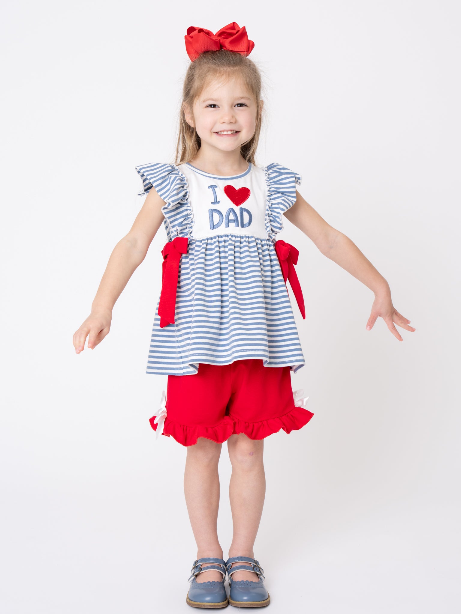 I Love DAD Stripe & Ruffle Embroidered Outfit - Marie Nicole Clothing