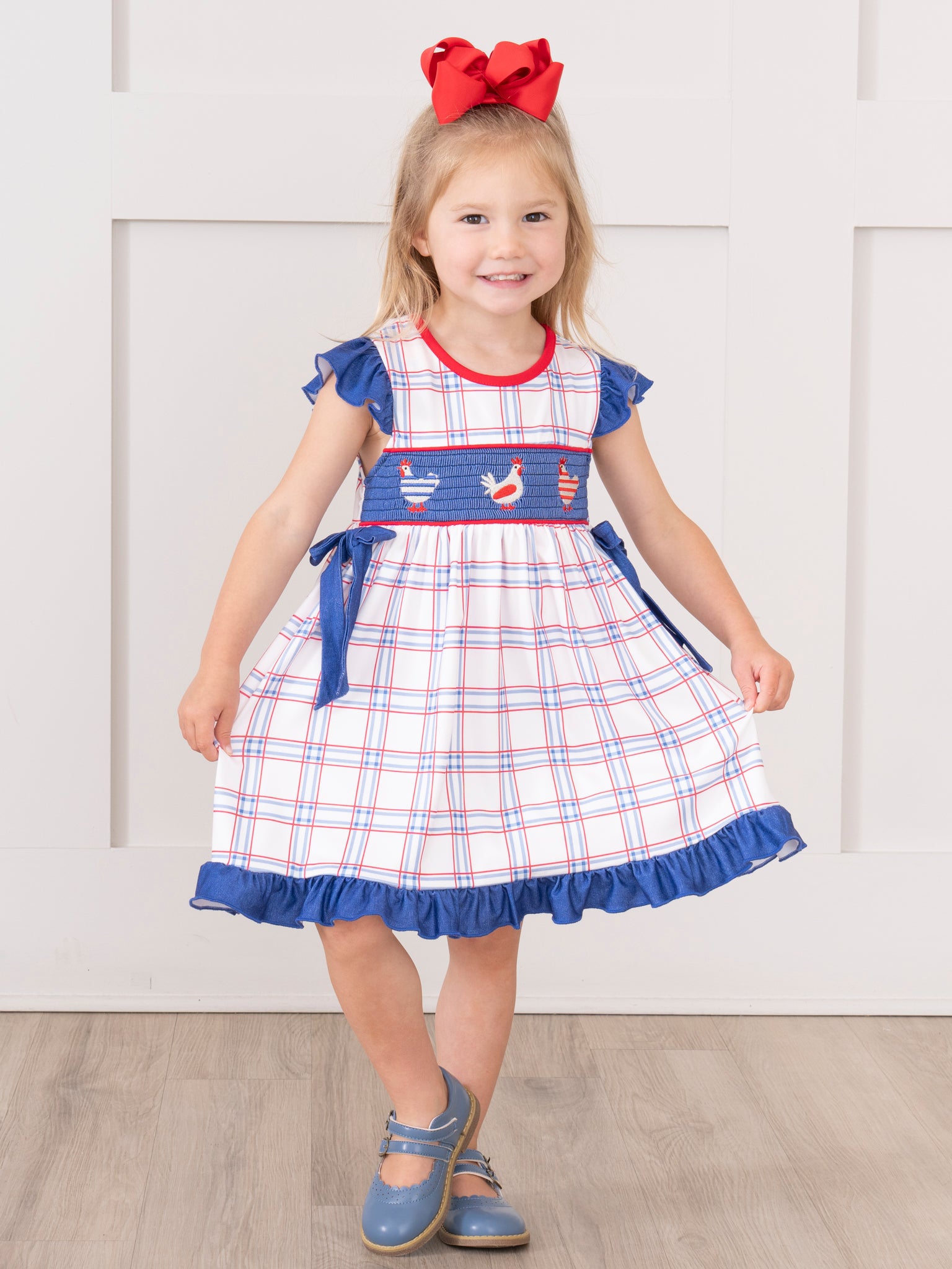 Patriotic Chickens Smocked Ruffle Dress - Marie Nicole Clothing