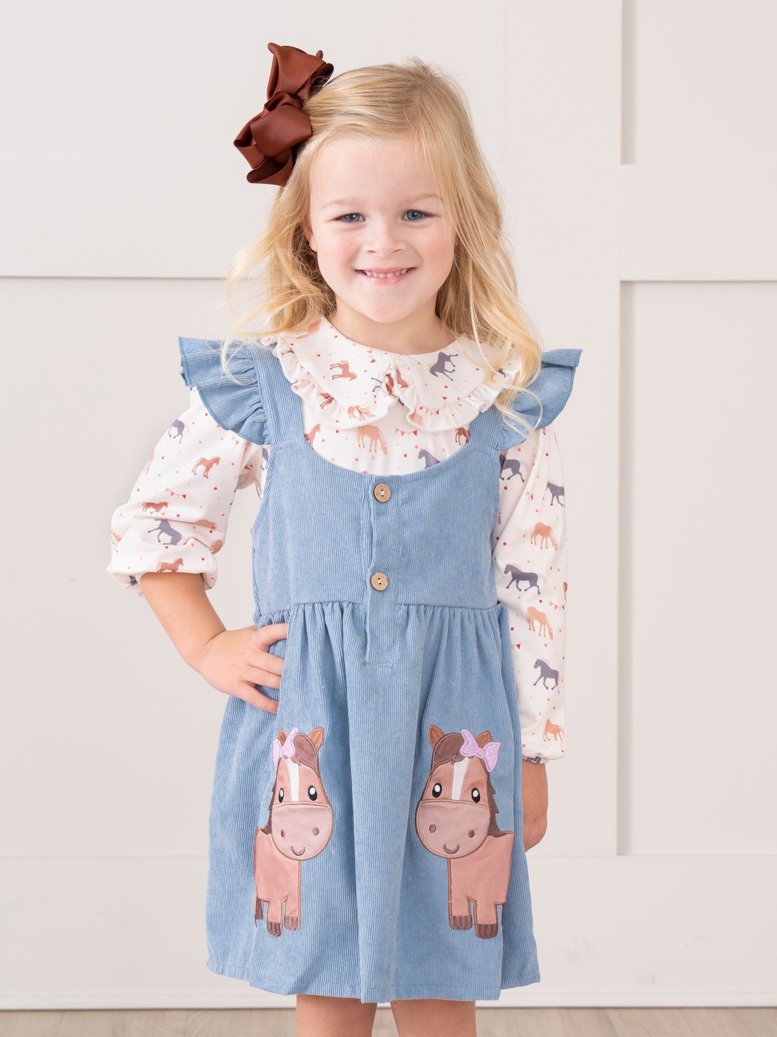 Corduroy Embroidered Little Pony Skirtall Set - Marie Nicole Clothing