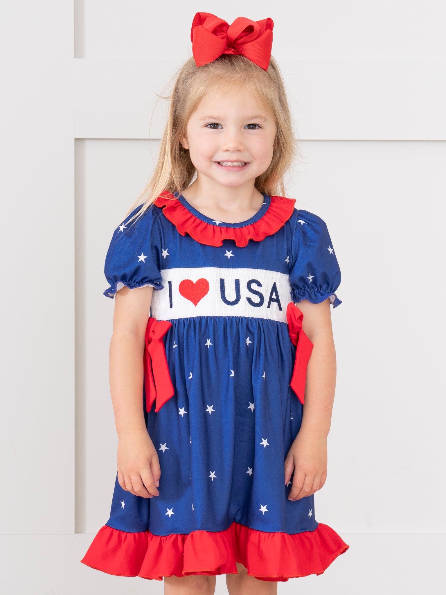 USA Love Smocked Bow Dress - Marie Nicole Clothing
