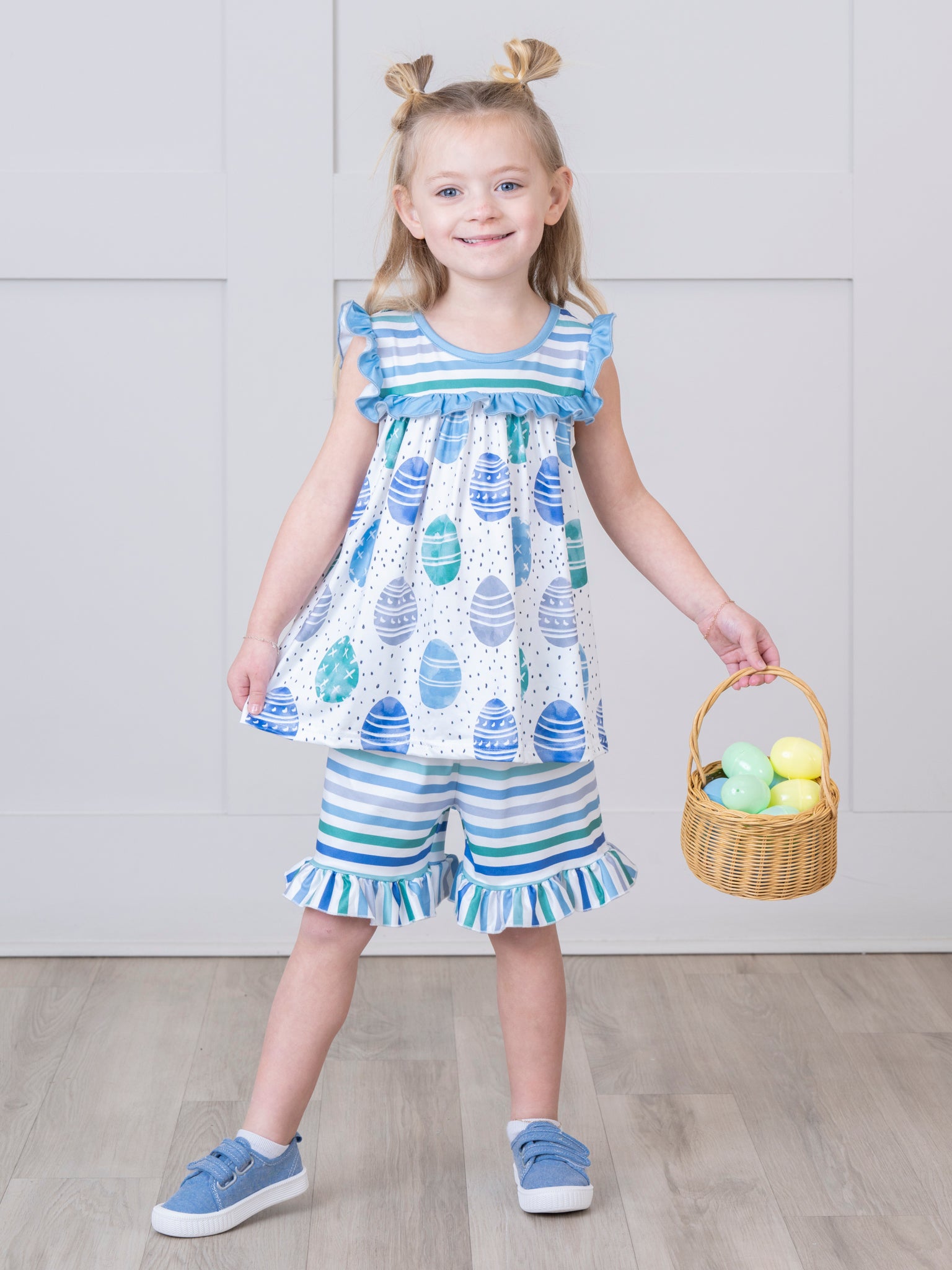 Blue Easter Egg Polka Dot Ruffle Outfit - Marie Nicole Clothing