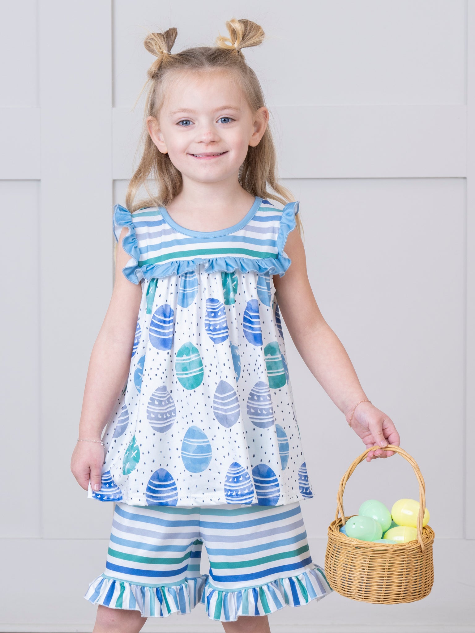 Blue Easter Egg Polka Dot Ruffle Outfit - Marie Nicole Clothing