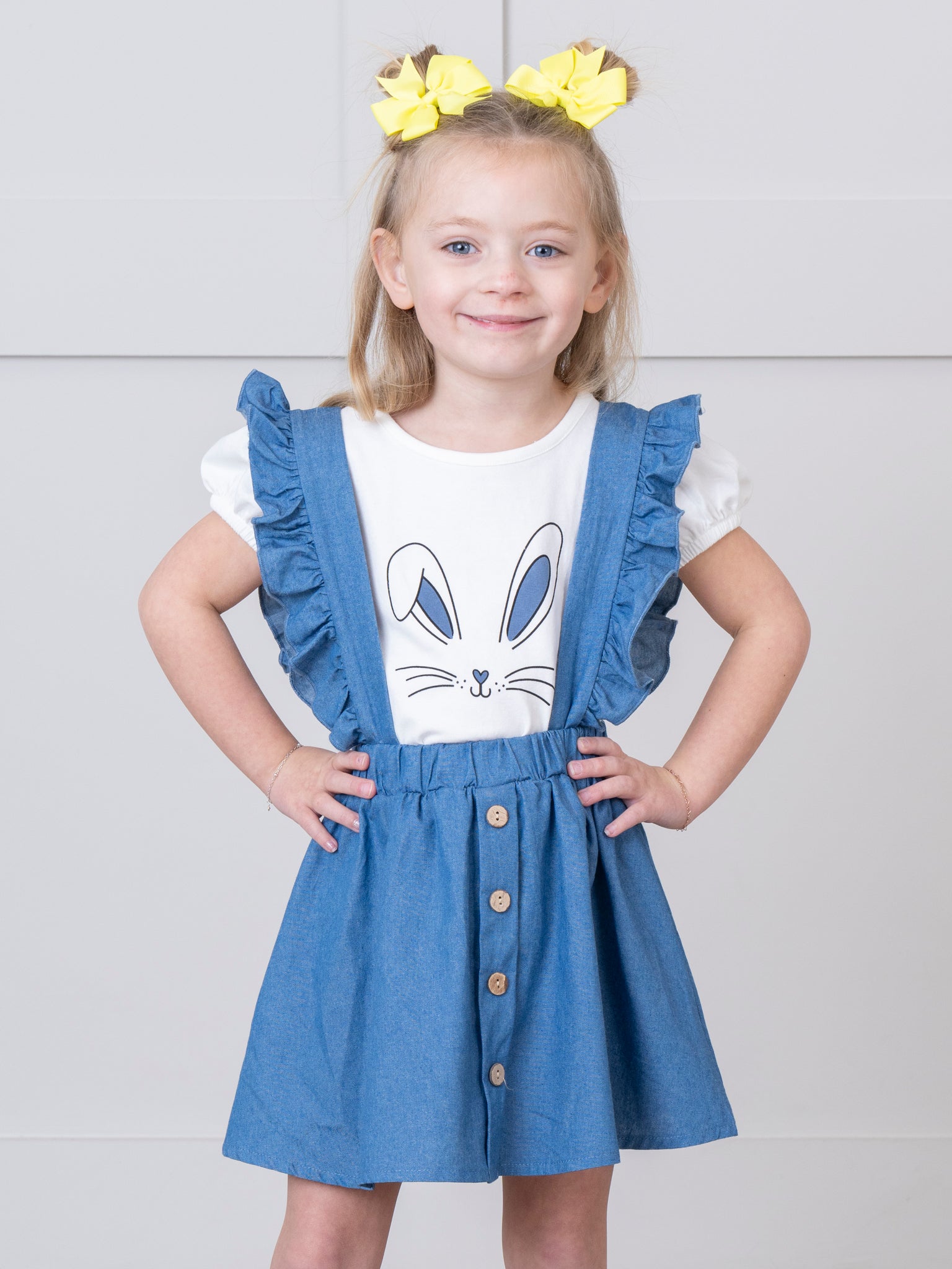 Chambray Bunny Ruffle Overall Set - Marie Nicole Clothing