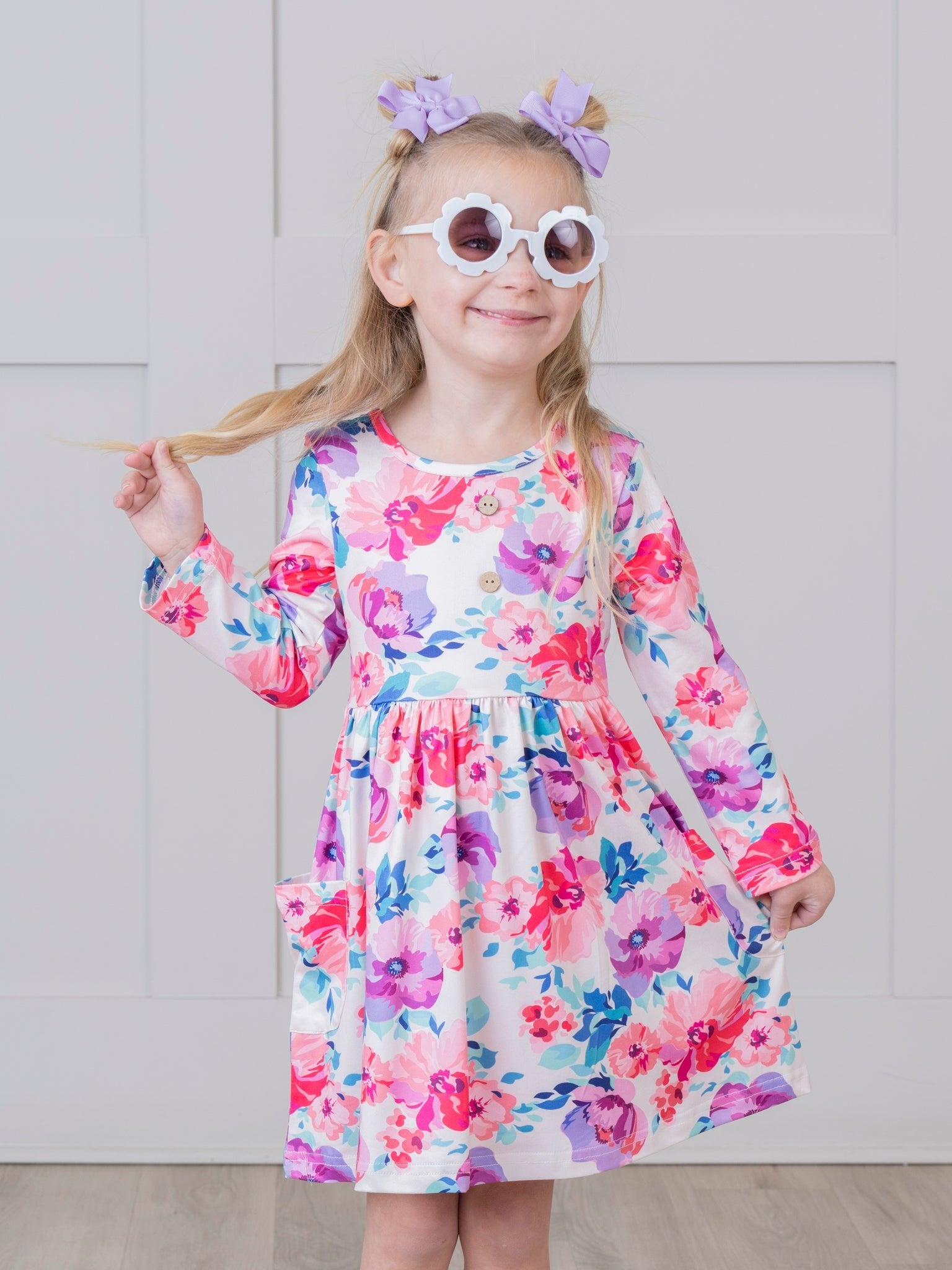 Magenta Watercolor Florals Dress - Marie Nicole Clothing