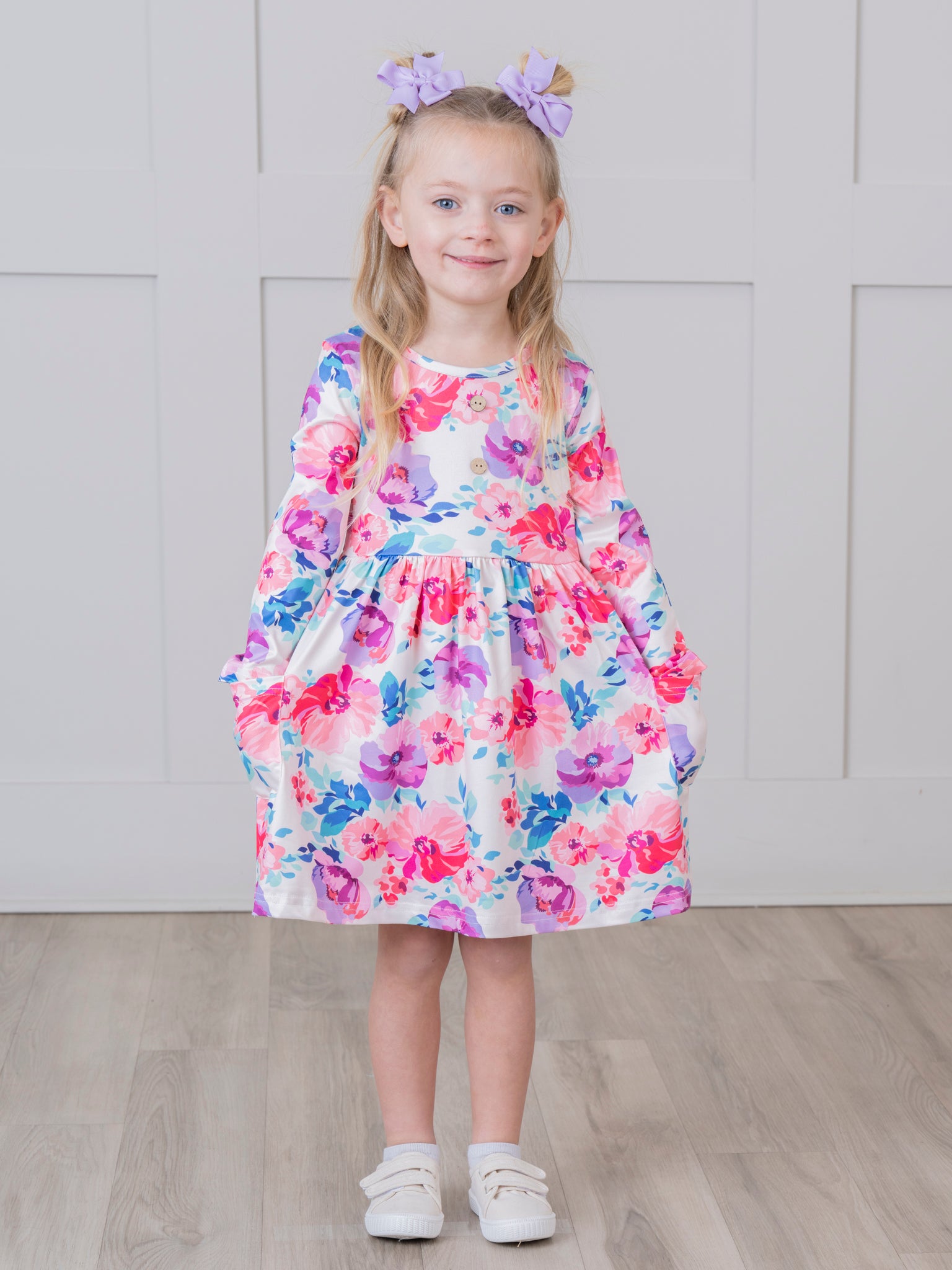 Magenta Watercolor Florals Dress - Marie Nicole Clothing