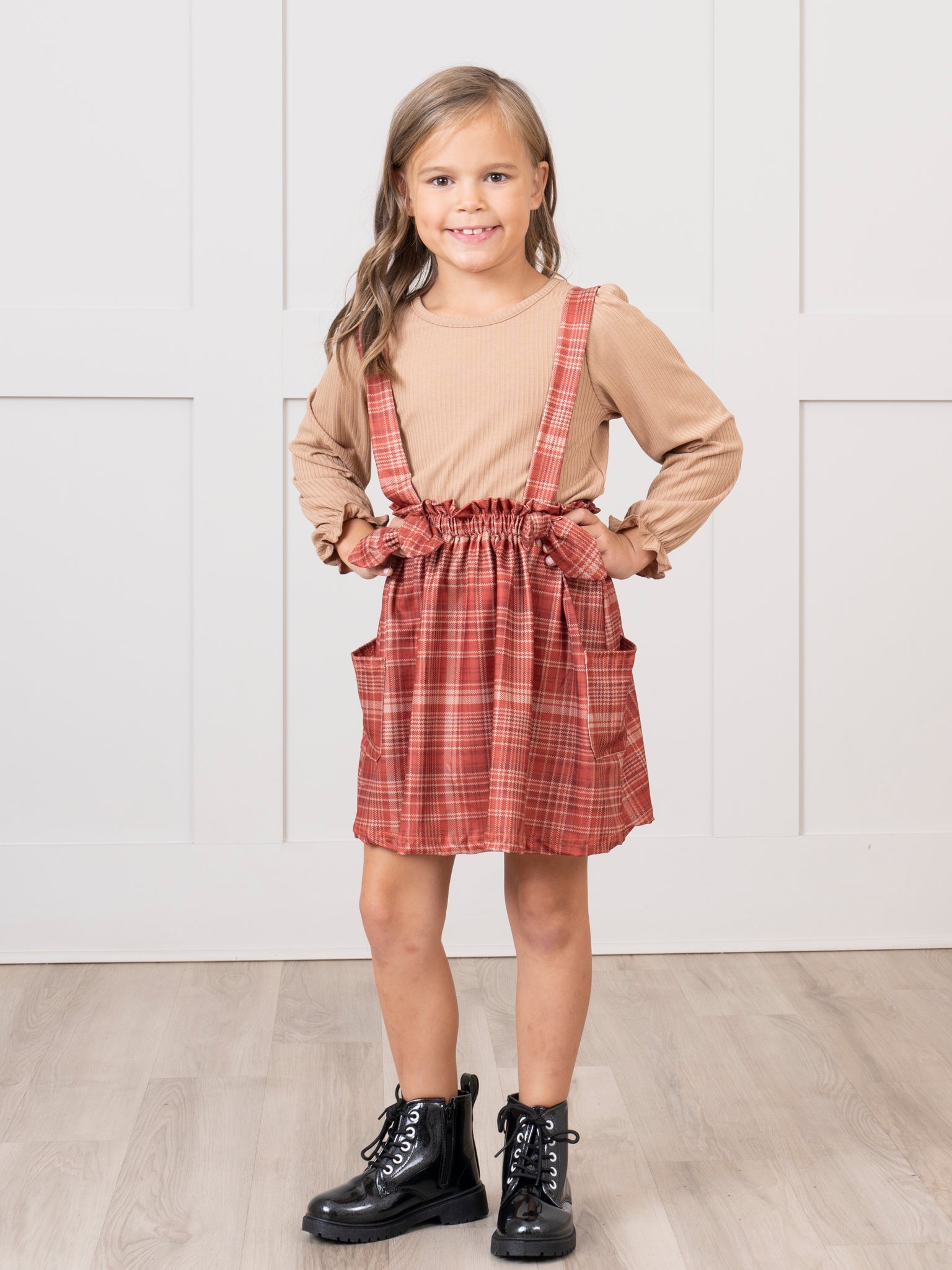 Plaid Overall Ruffle Skirt Set - Marie Nicole Clothing