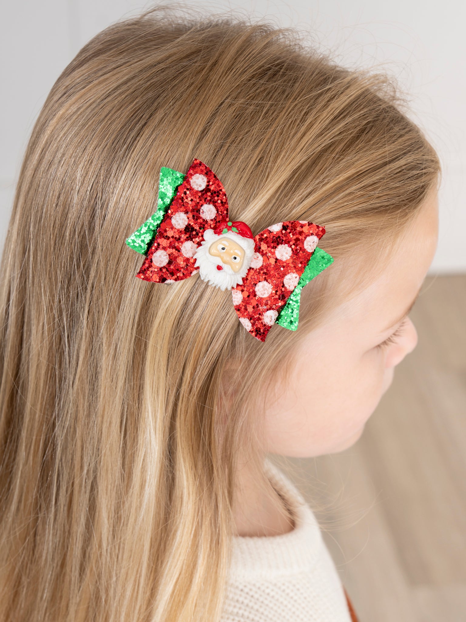 Glitter Polka Dot Santa Bow - Marie Nicole Clothing