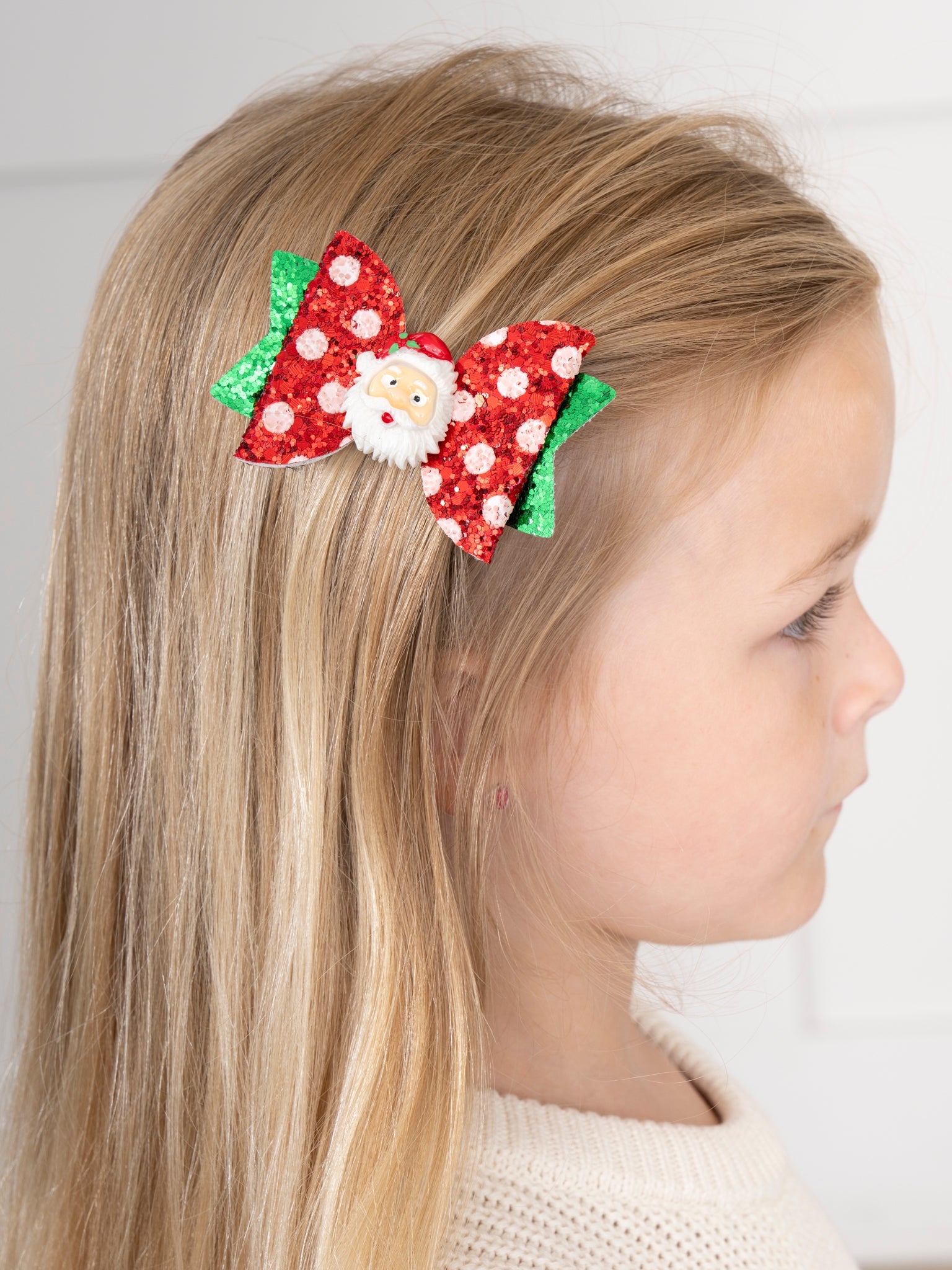 Glitter Polka Dot Santa Bow - Marie Nicole Clothing