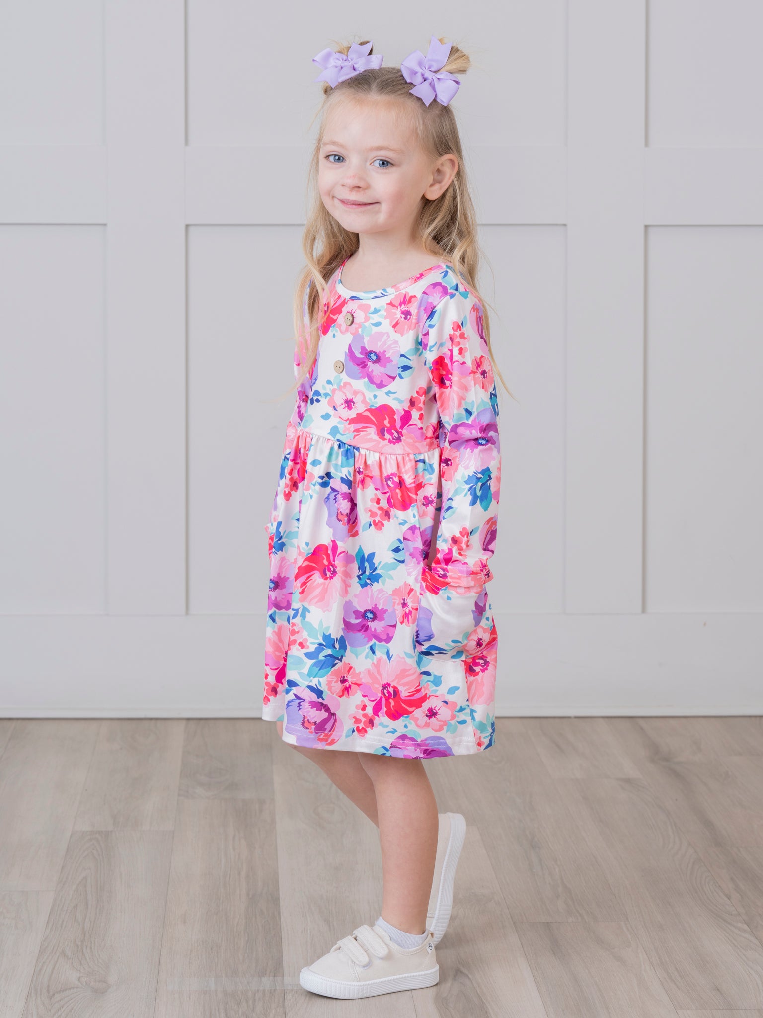 Magenta Watercolor Florals Dress - Marie Nicole Clothing