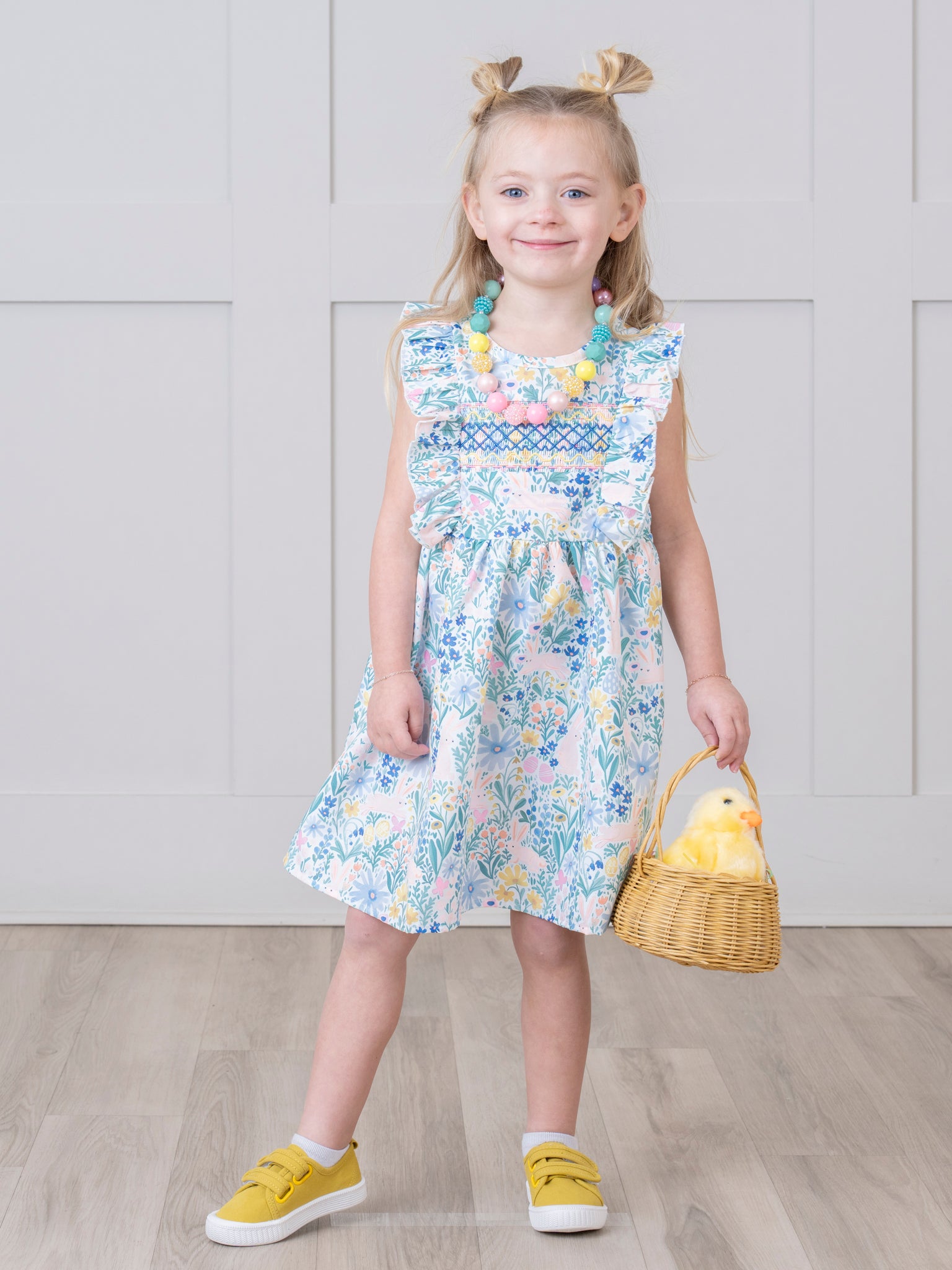 Blue Daisy Smocked Bunny Ruffle Dress - Marie Nicole Clothing