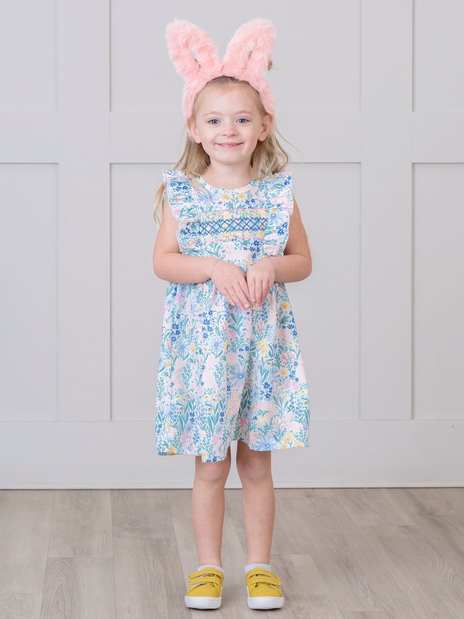Blue Daisy Smocked Bunny Ruffle Dress - Marie Nicole Clothing