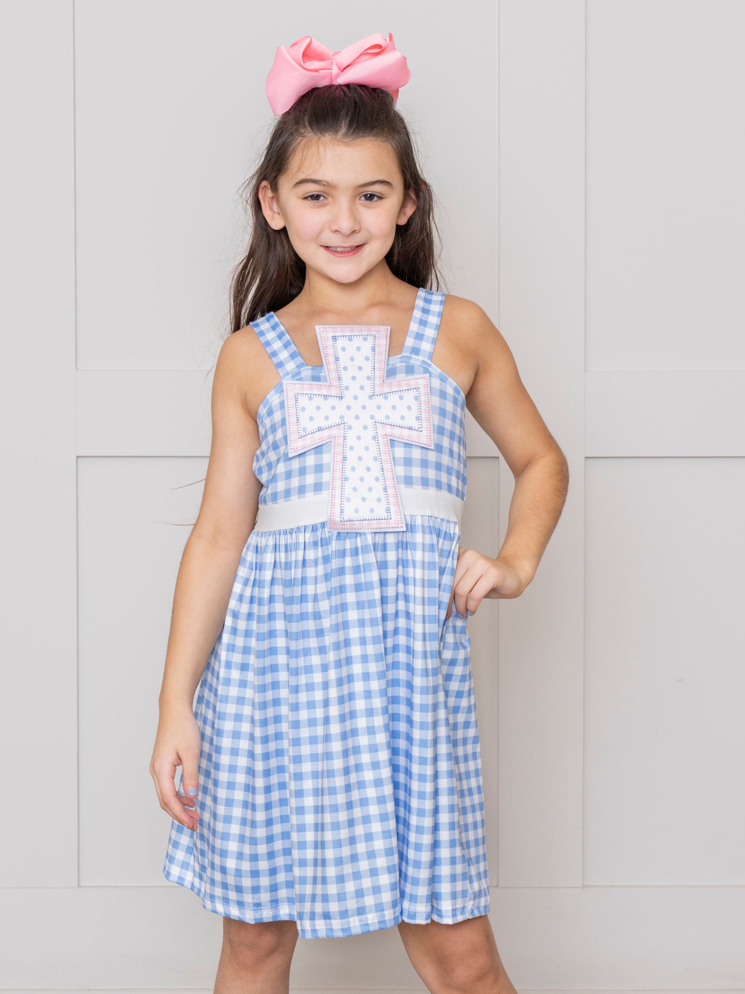 Blue Gingham Cross Tank Dress - Marie Nicole Clothing