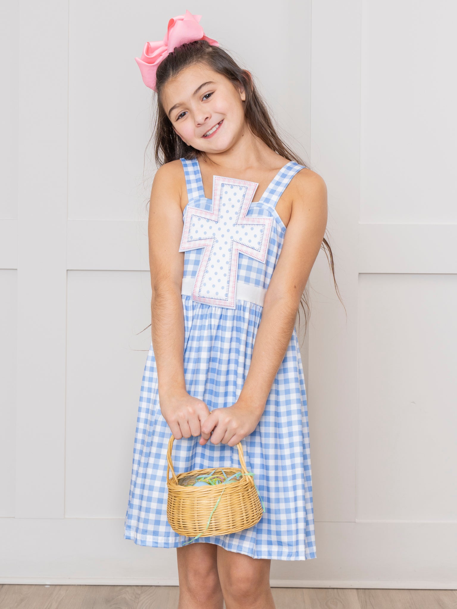 Blue Gingham Cross Tank Dress - Marie Nicole Clothing