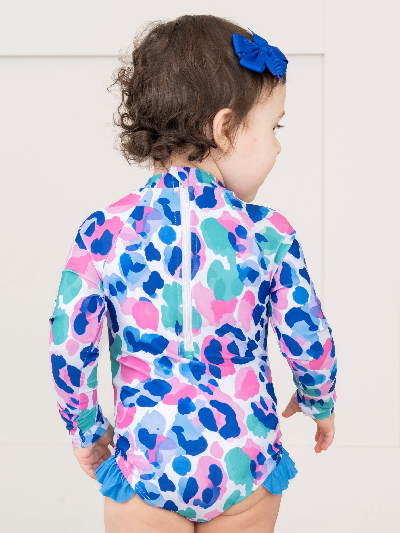 Leopard Watercolor Ruffle Rashguard Swimsuit - Marie Nicole Clothing