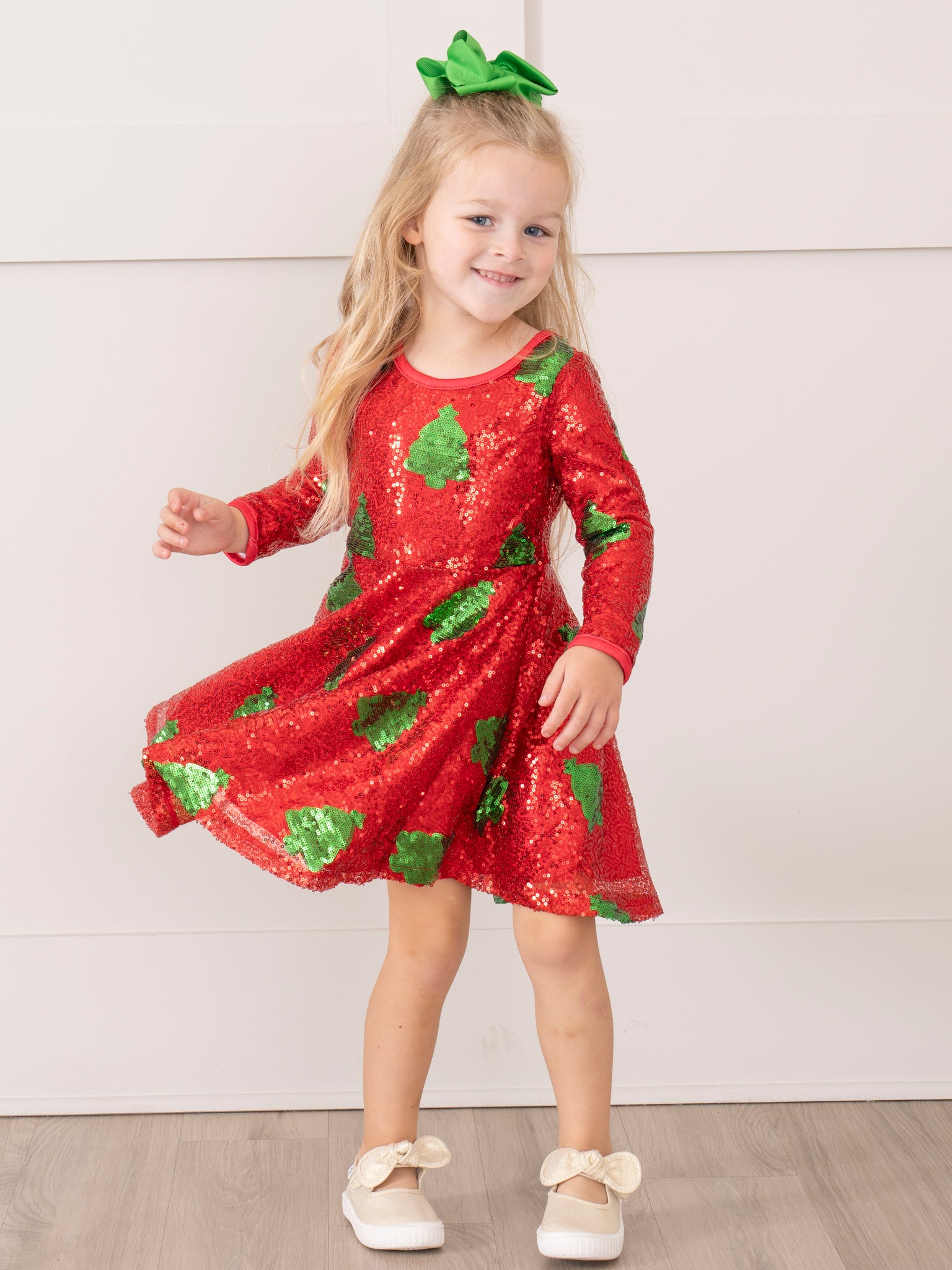 Red Sequin Christmas Tree Dress - Marie Nicole Clothing