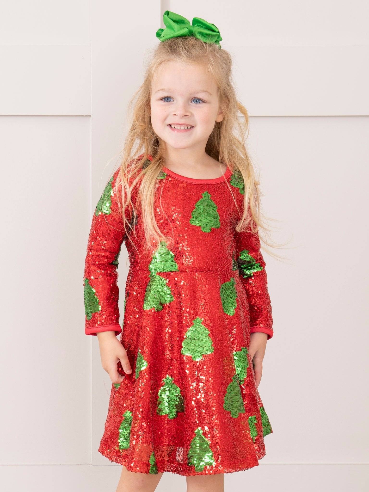 Red Sequin Christmas Tree Dress - Marie Nicole Clothing