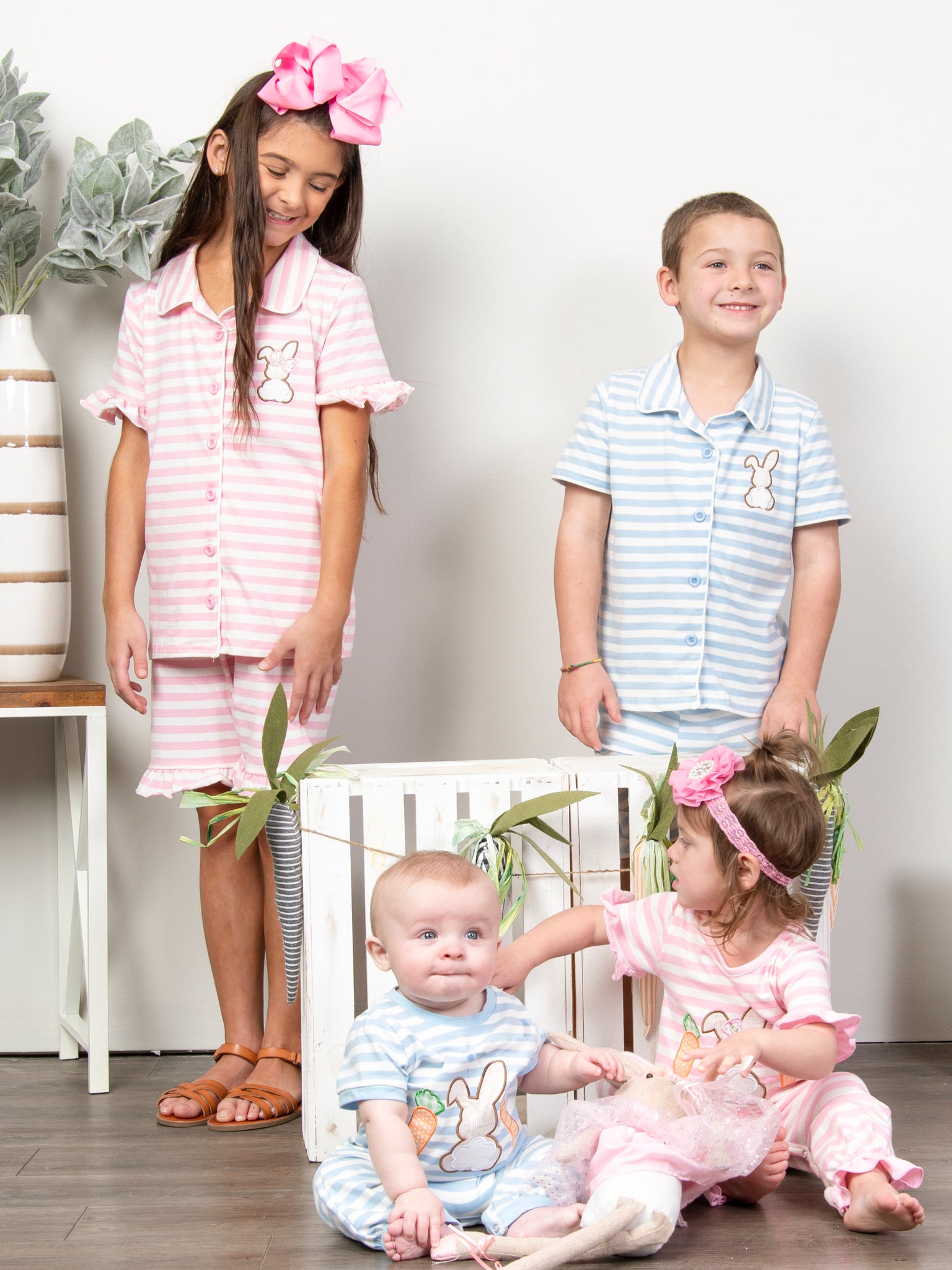 Striped Bunny & Carrots Pink Ruffle Pajamas - Marie Nicole Clothing