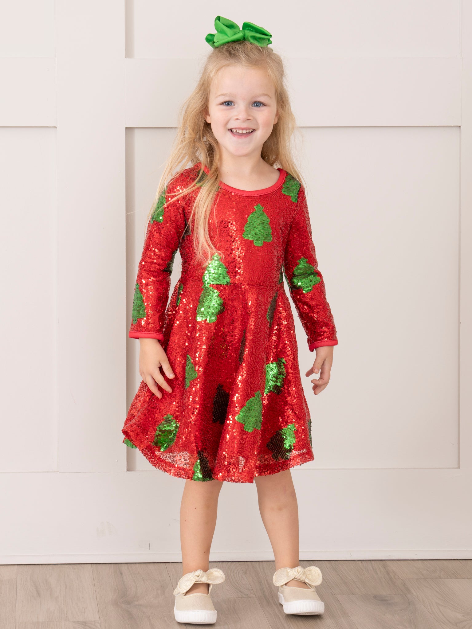 Red Sequin Christmas Tree Dress - Marie Nicole Clothing