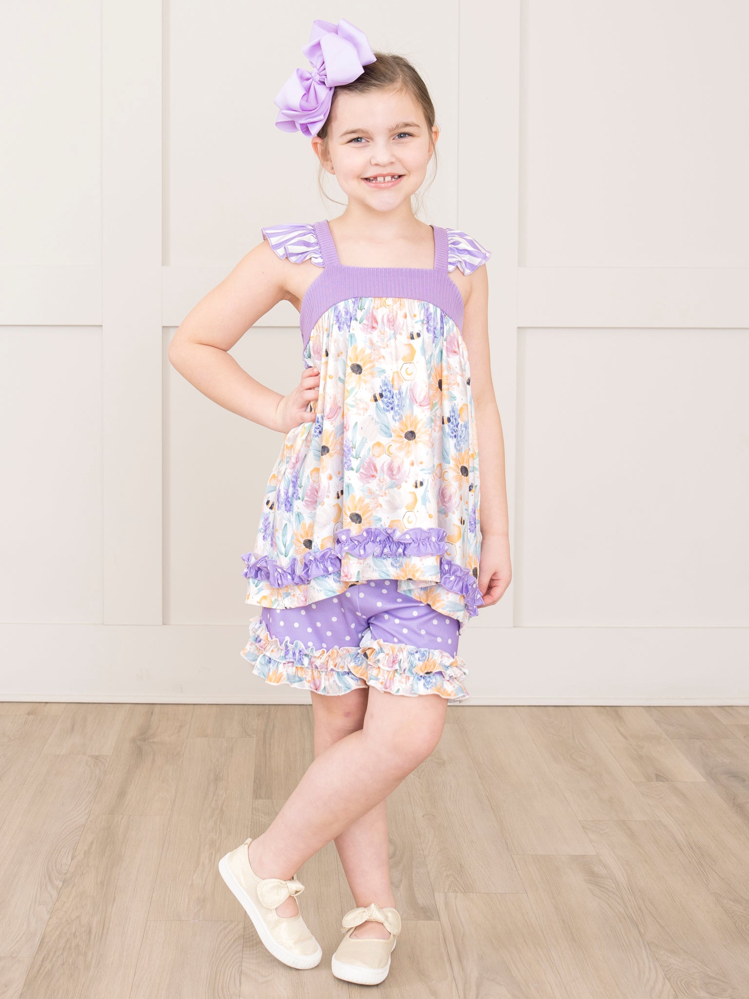 Purple & Yellow Watercolor Wildflowers Ruffle Outfit - Marie Nicole Clothing