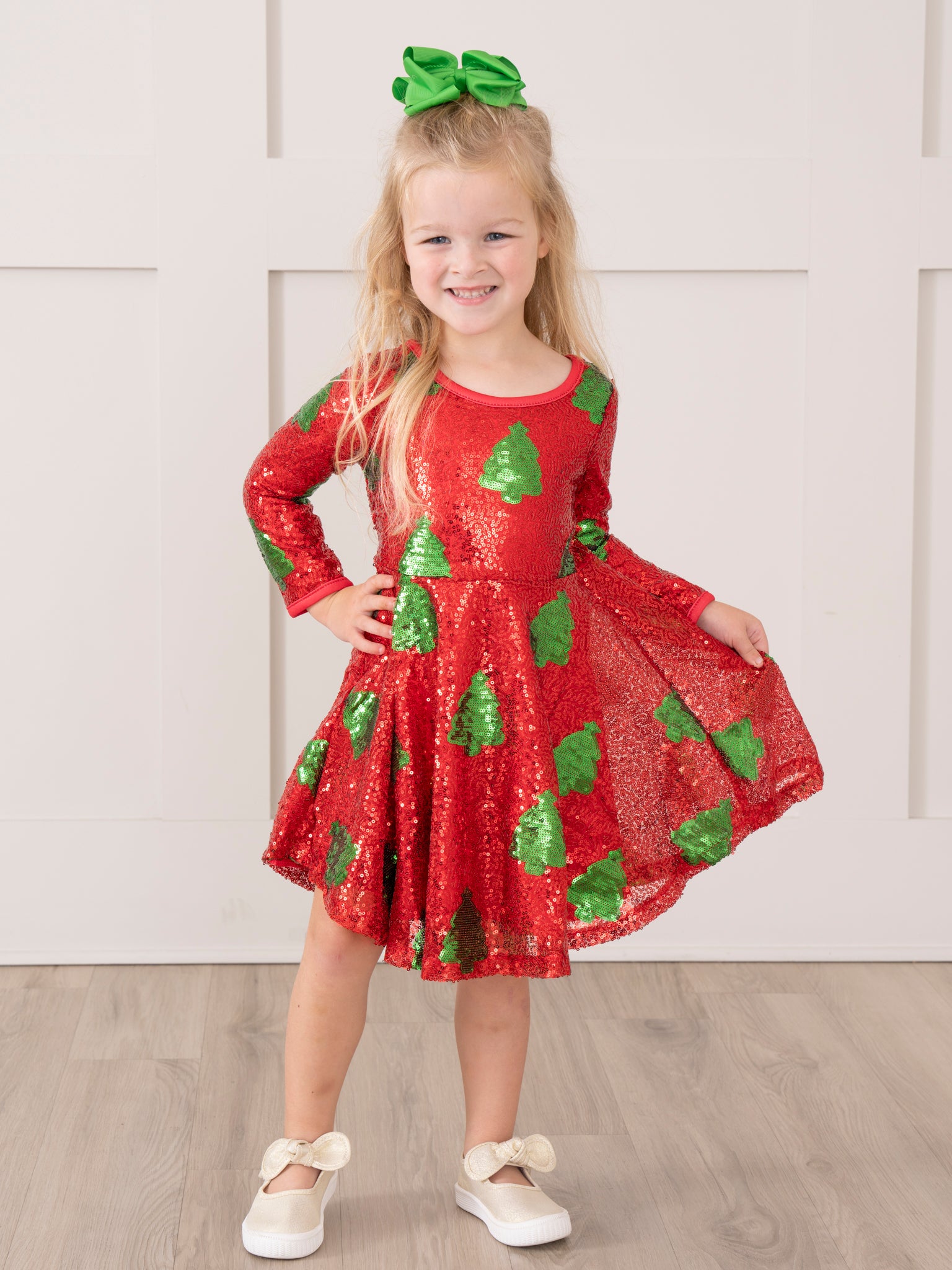 Red Sequin Christmas Tree Dress - Marie Nicole Clothing