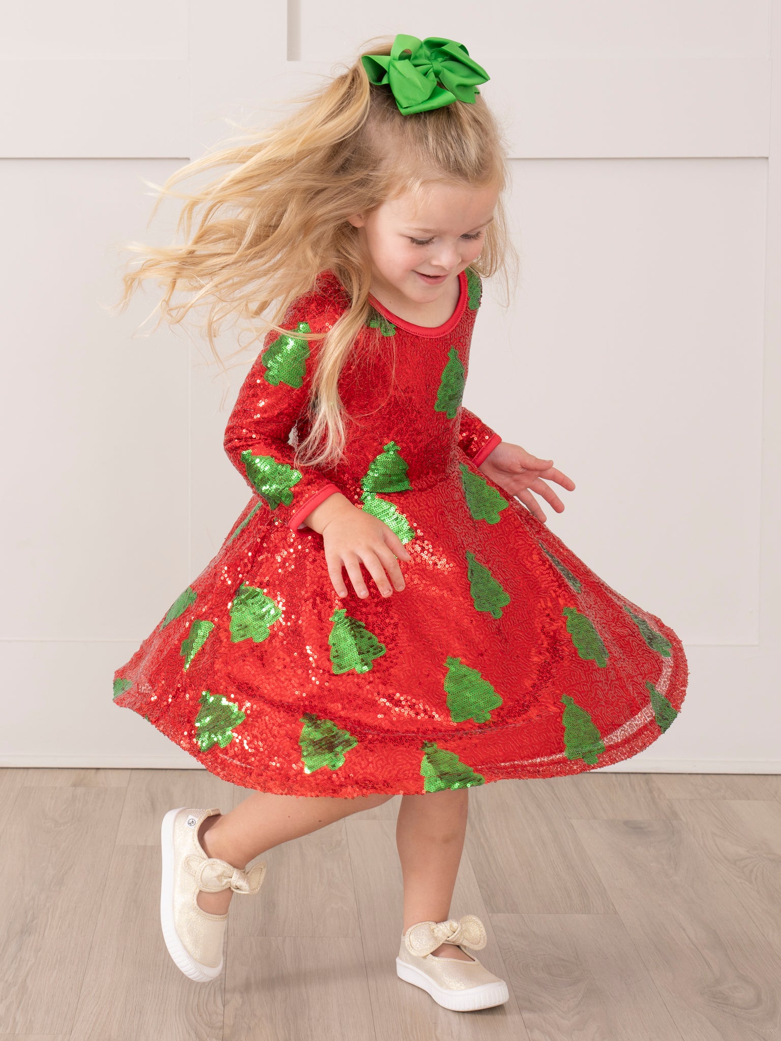 Red Sequin Christmas Tree Dress - Marie Nicole Clothing