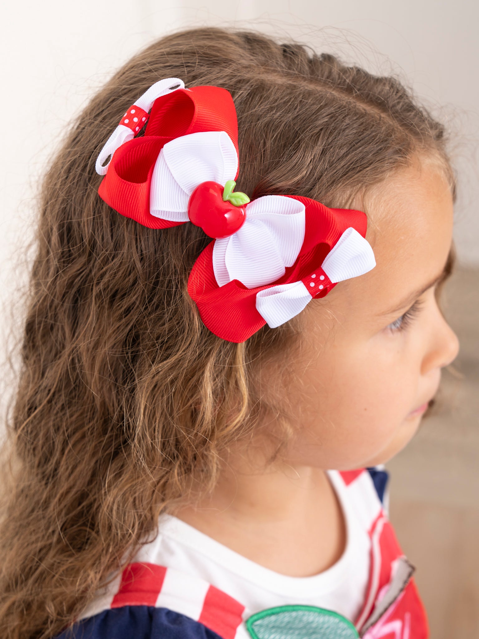 Apple Charm Ribbon Bow - Marie Nicole Clothing