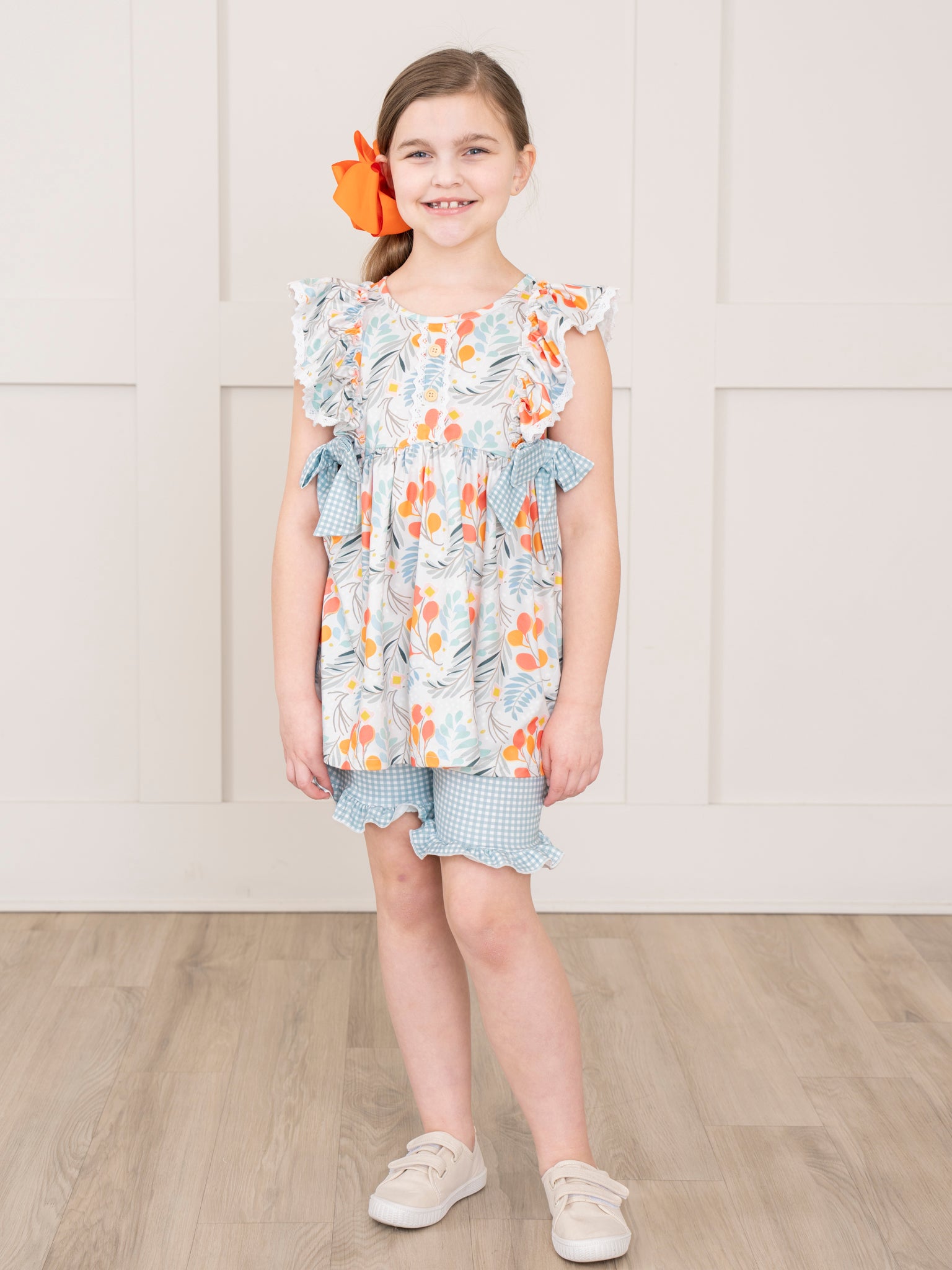 Botanical Blue Gingham Ruffle Outfit - Marie Nicole Clothing