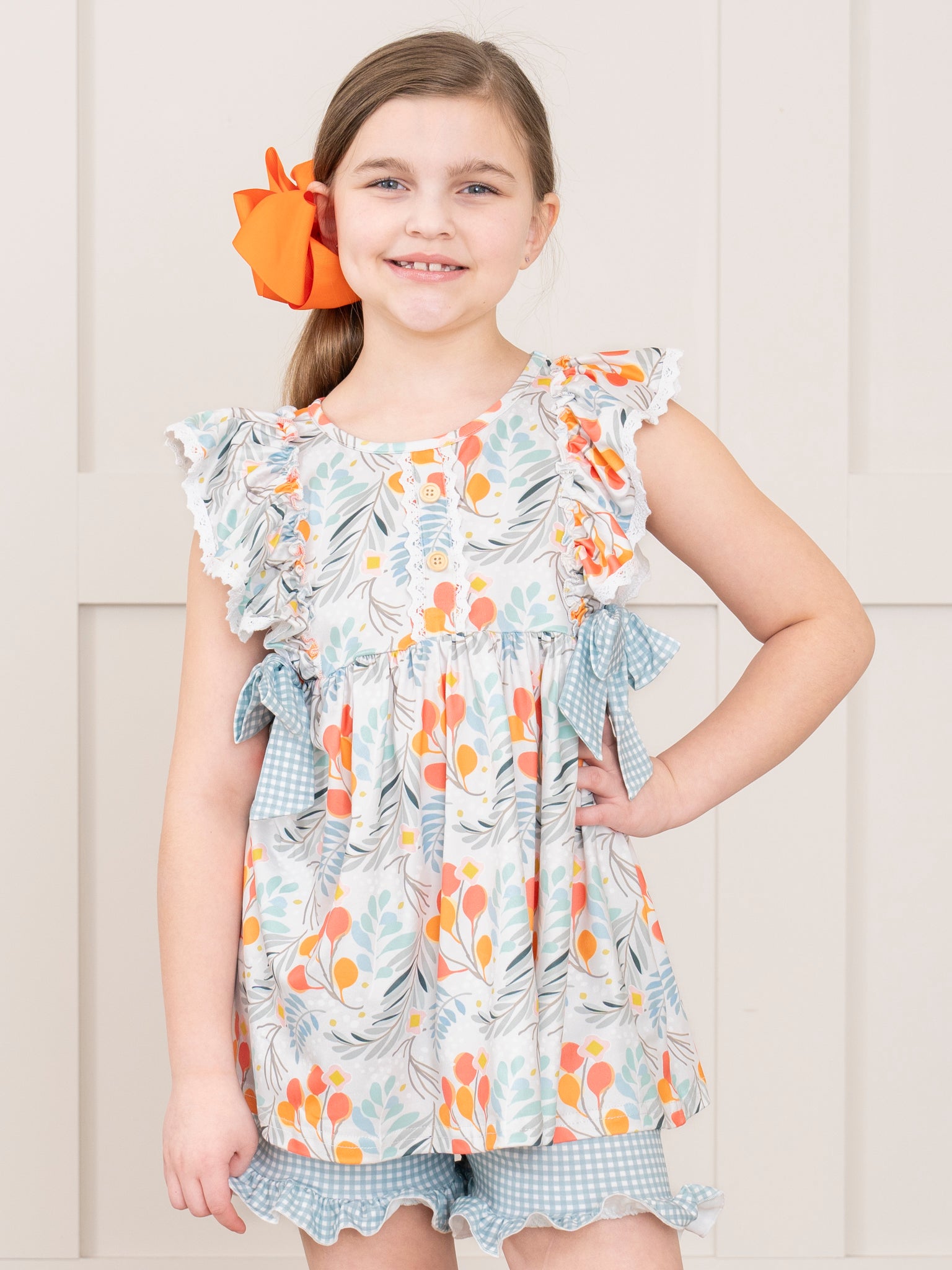 Botanical Blue Gingham Ruffle Outfit - Marie Nicole Clothing