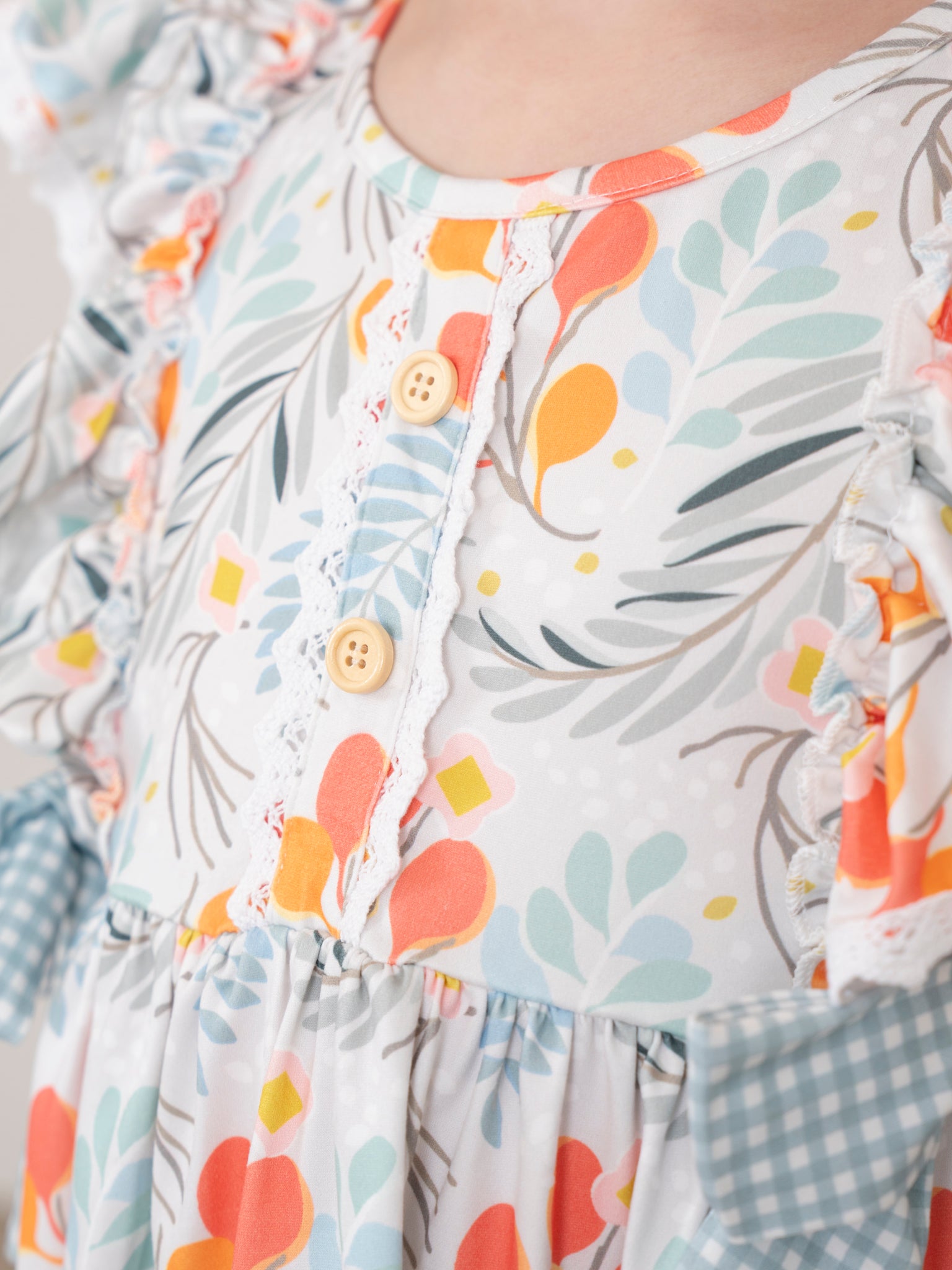Botanical Blue Gingham Ruffle Outfit - Marie Nicole Clothing