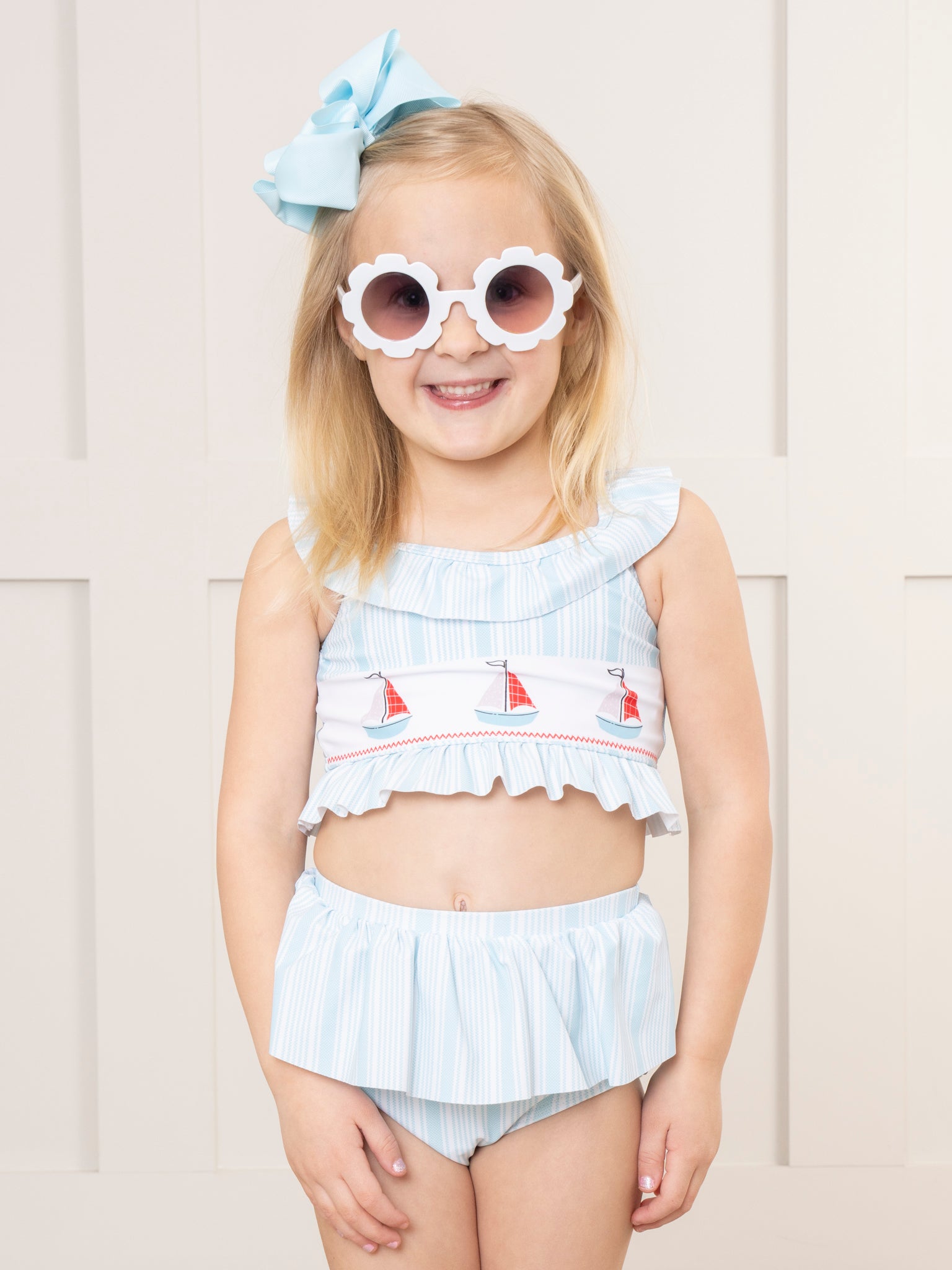Light Blue Sail Away Striped Swimsuit - Marie Nicole Clothing