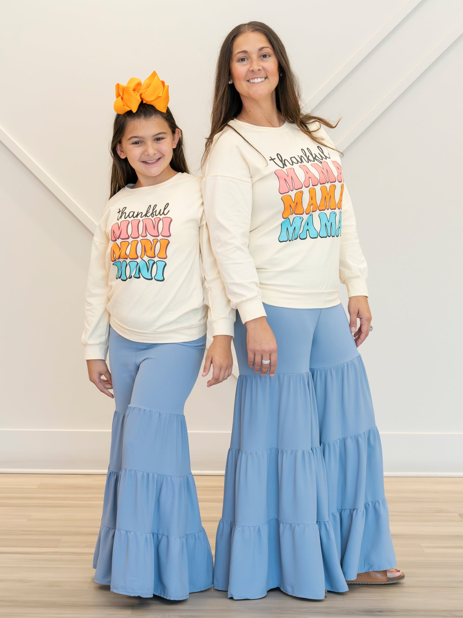 Mom & Me Tiered Ruffles Stone Blue Pants - Marie Nicole Clothing