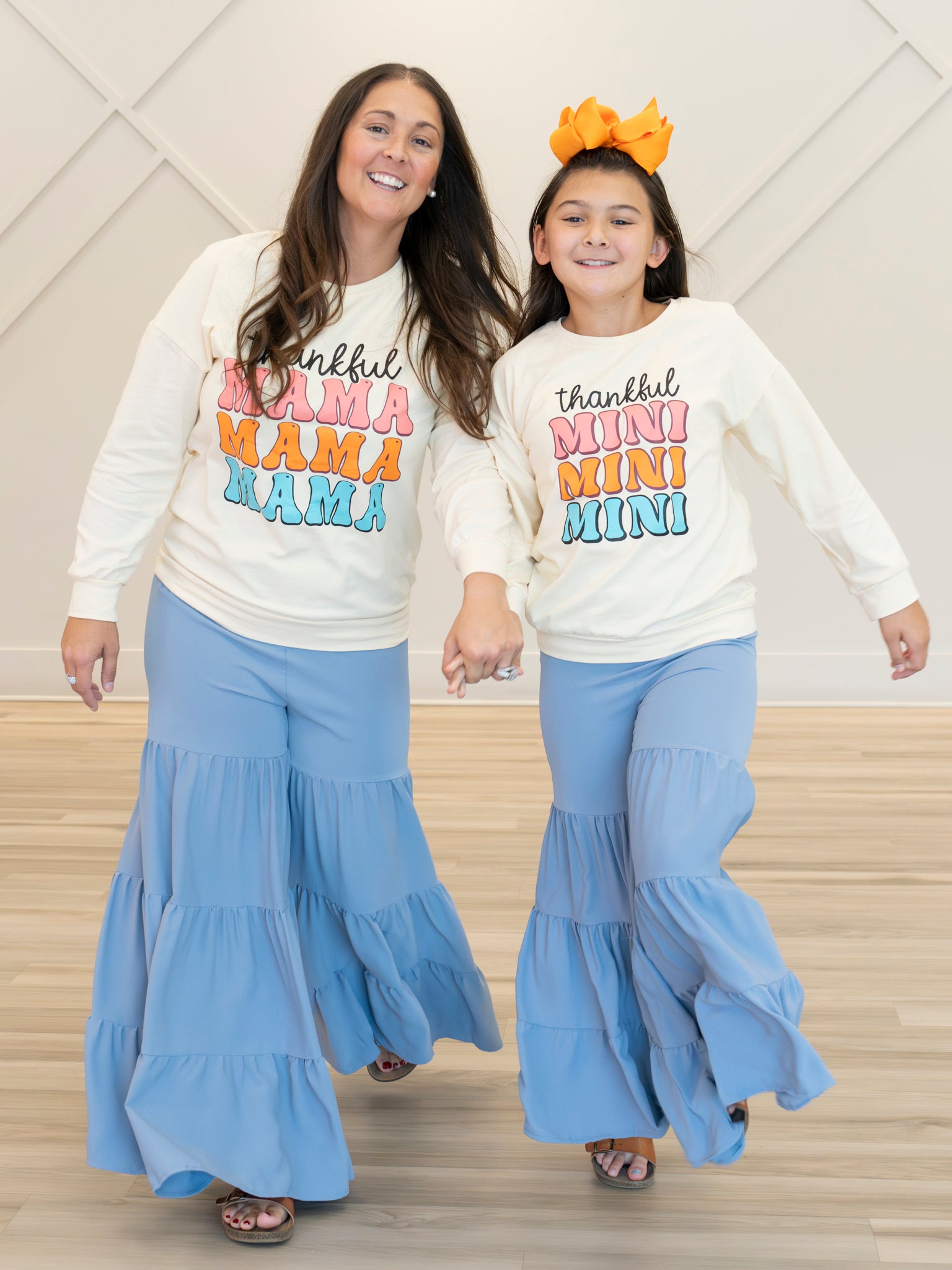 Mom & Me Tiered Ruffles Stone Blue Pants - Marie Nicole Clothing