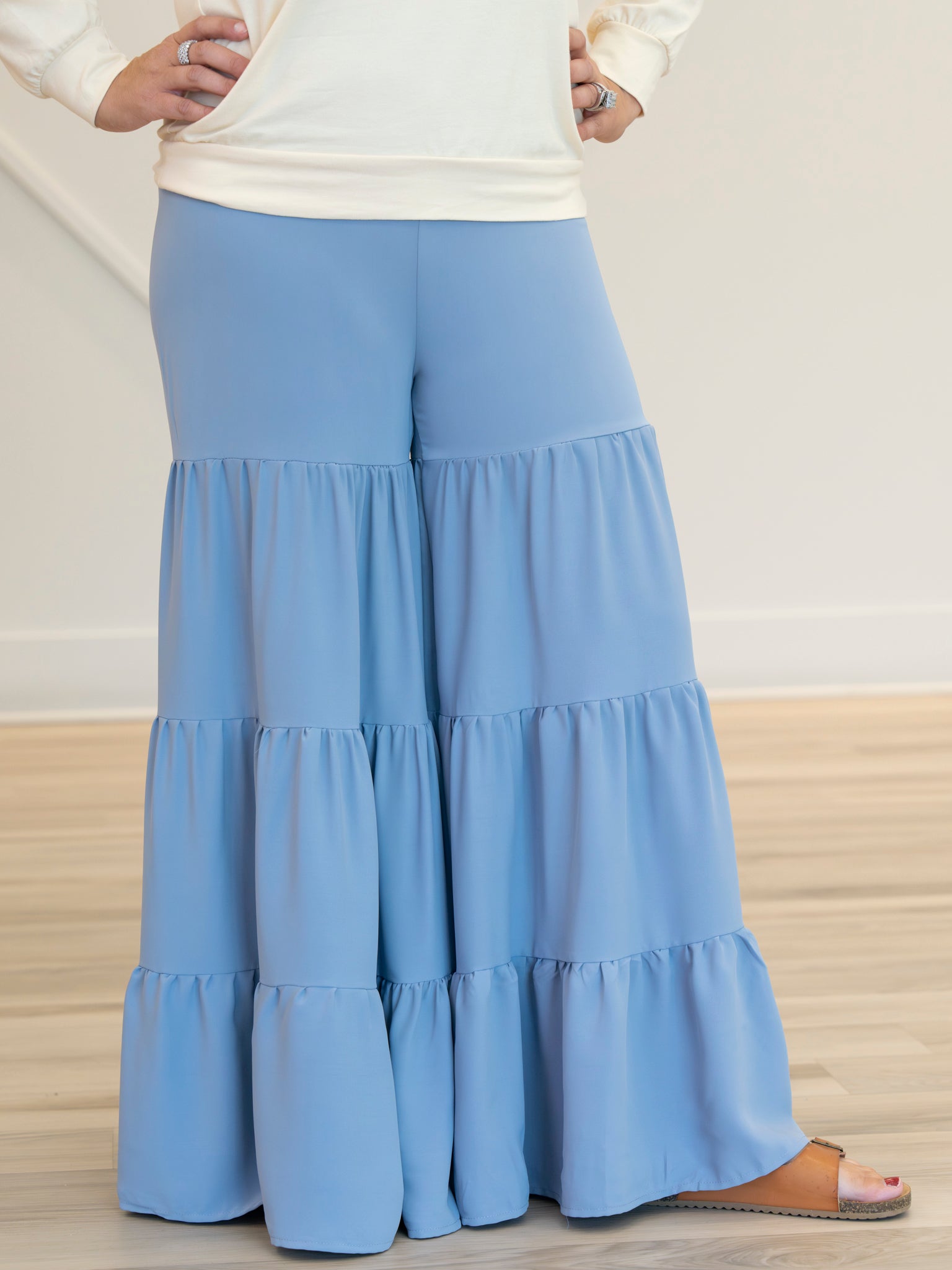 Mom & Me Tiered Ruffles Stone Blue Pants - Marie Nicole Clothing