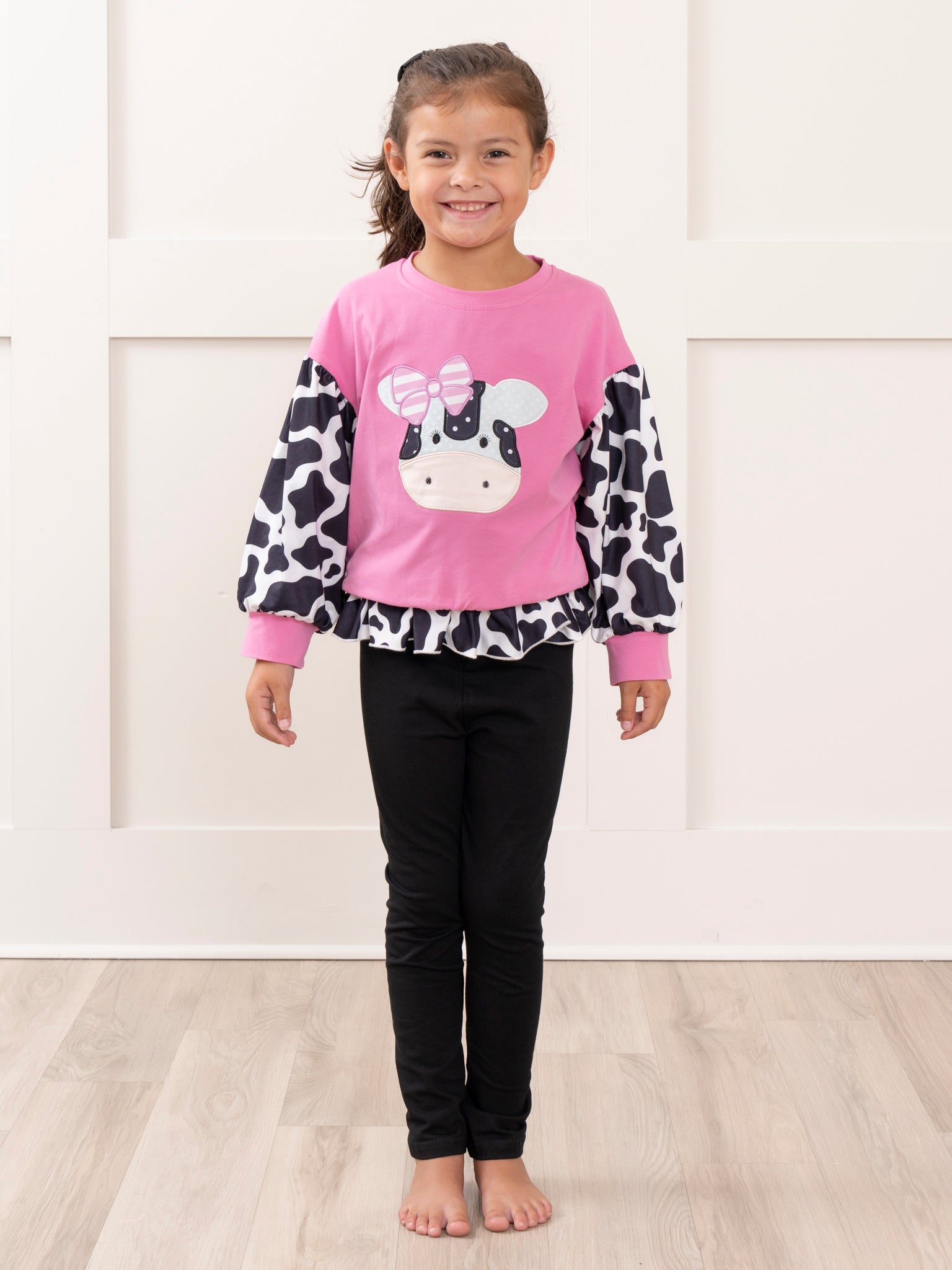 Magenta Cow Print Ruffle Outfit - Marie Nicole Clothing
