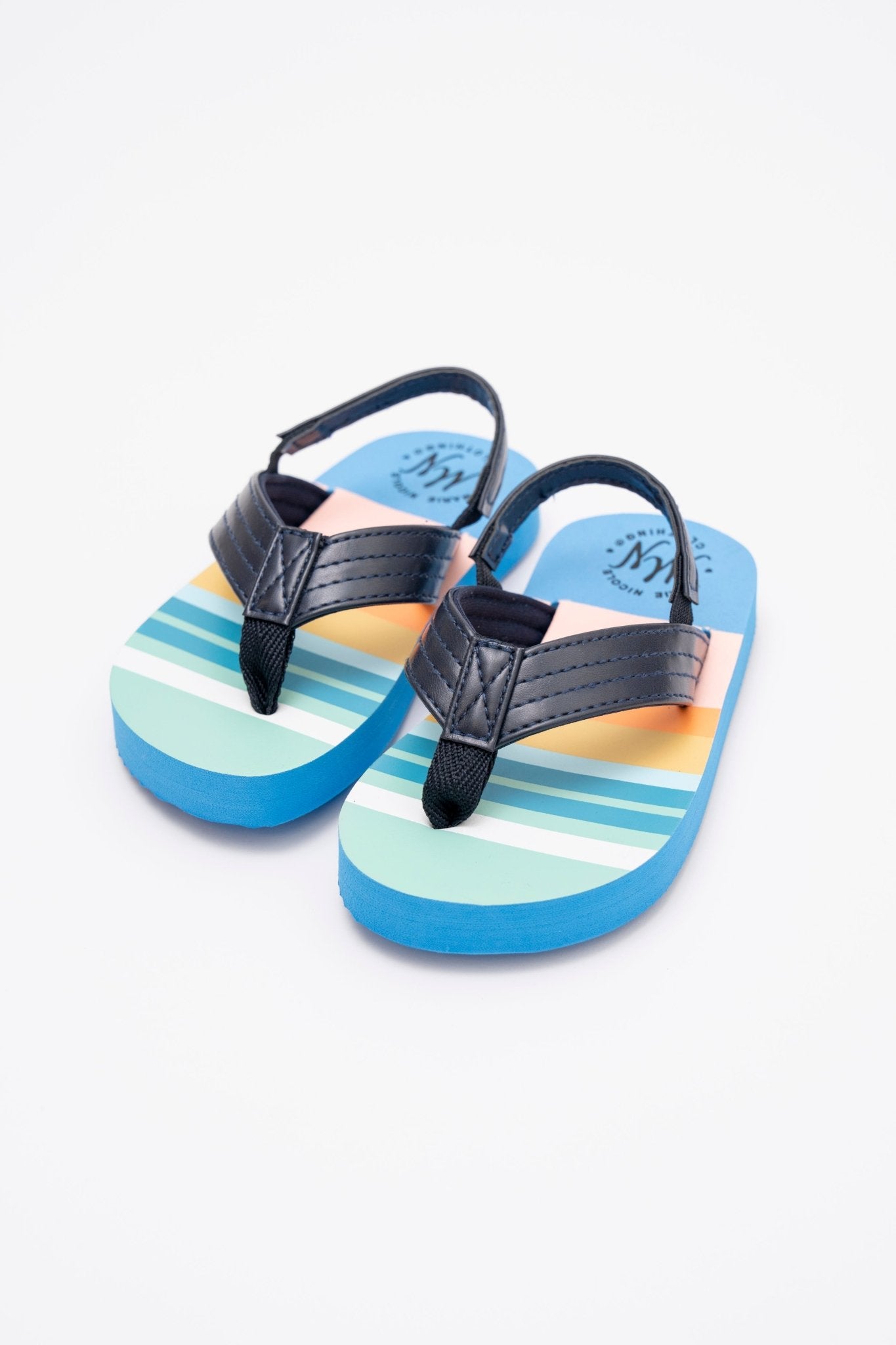 Blue Striped Flip Flops with Backstrap - Marie Nicole Clothing