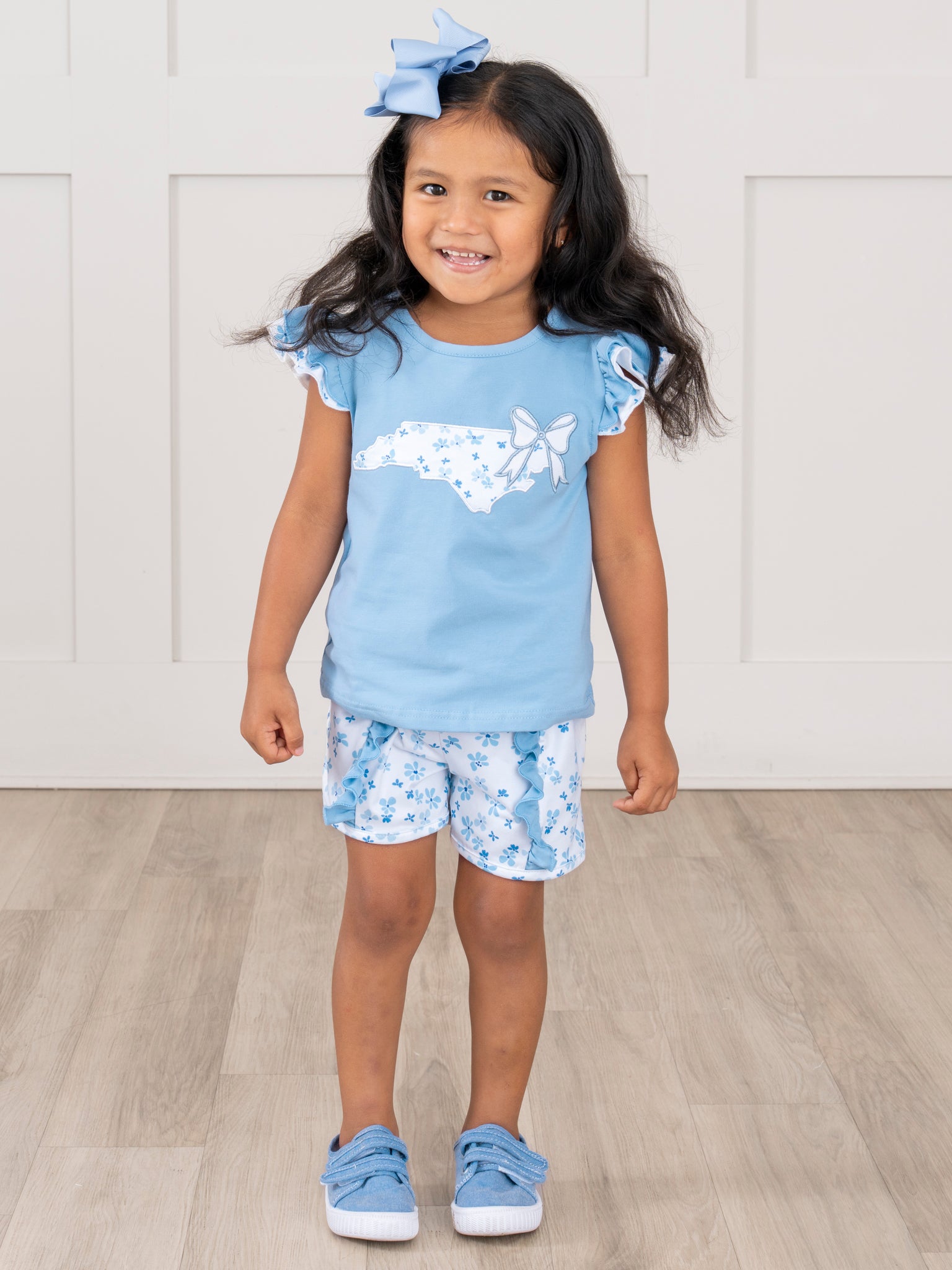 North Carolina Embroidered Floral Ruffle Outfit - Marie Nicole Clothing