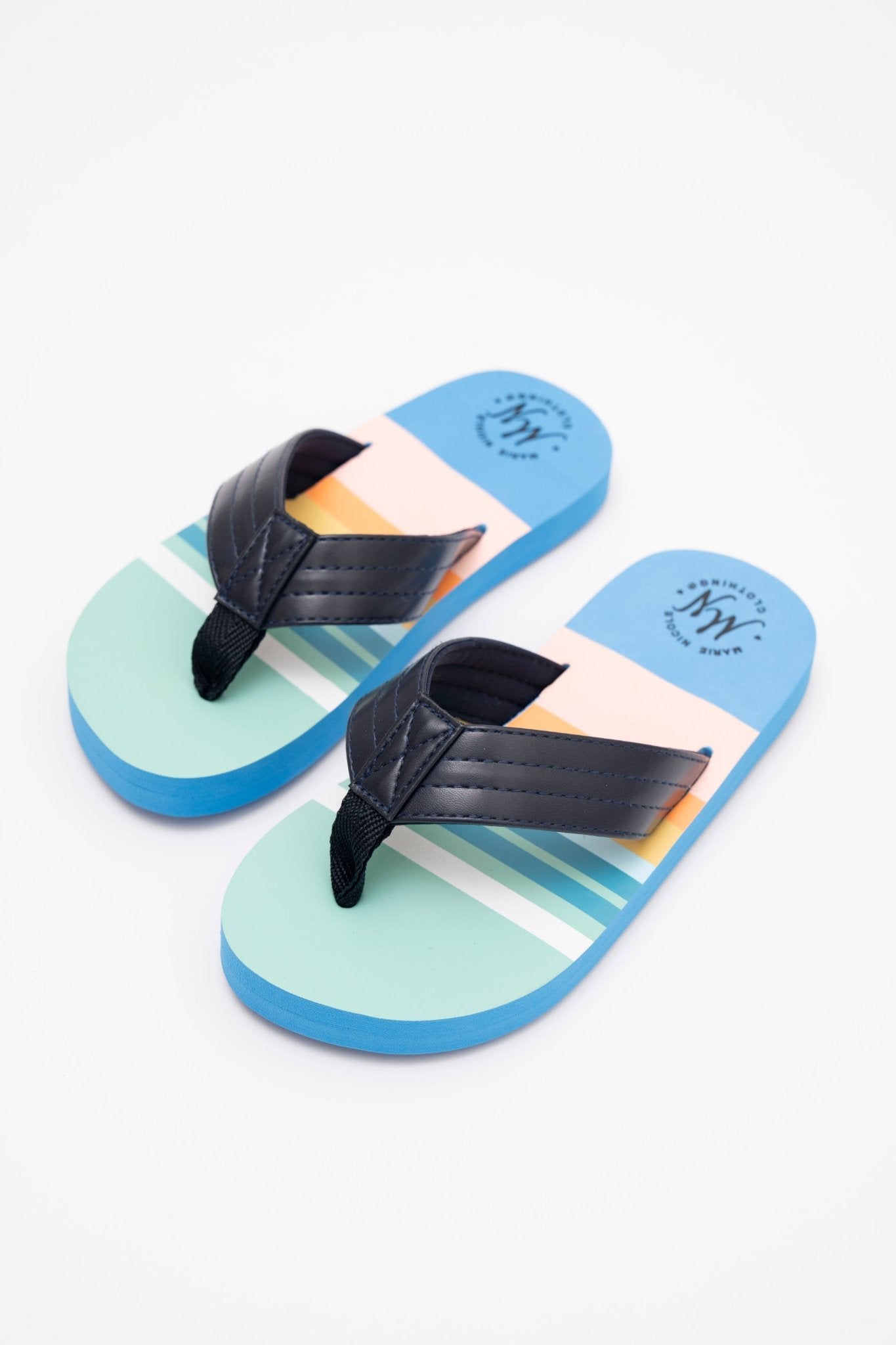 Blue Striped Flip Flops - Marie Nicole Clothing