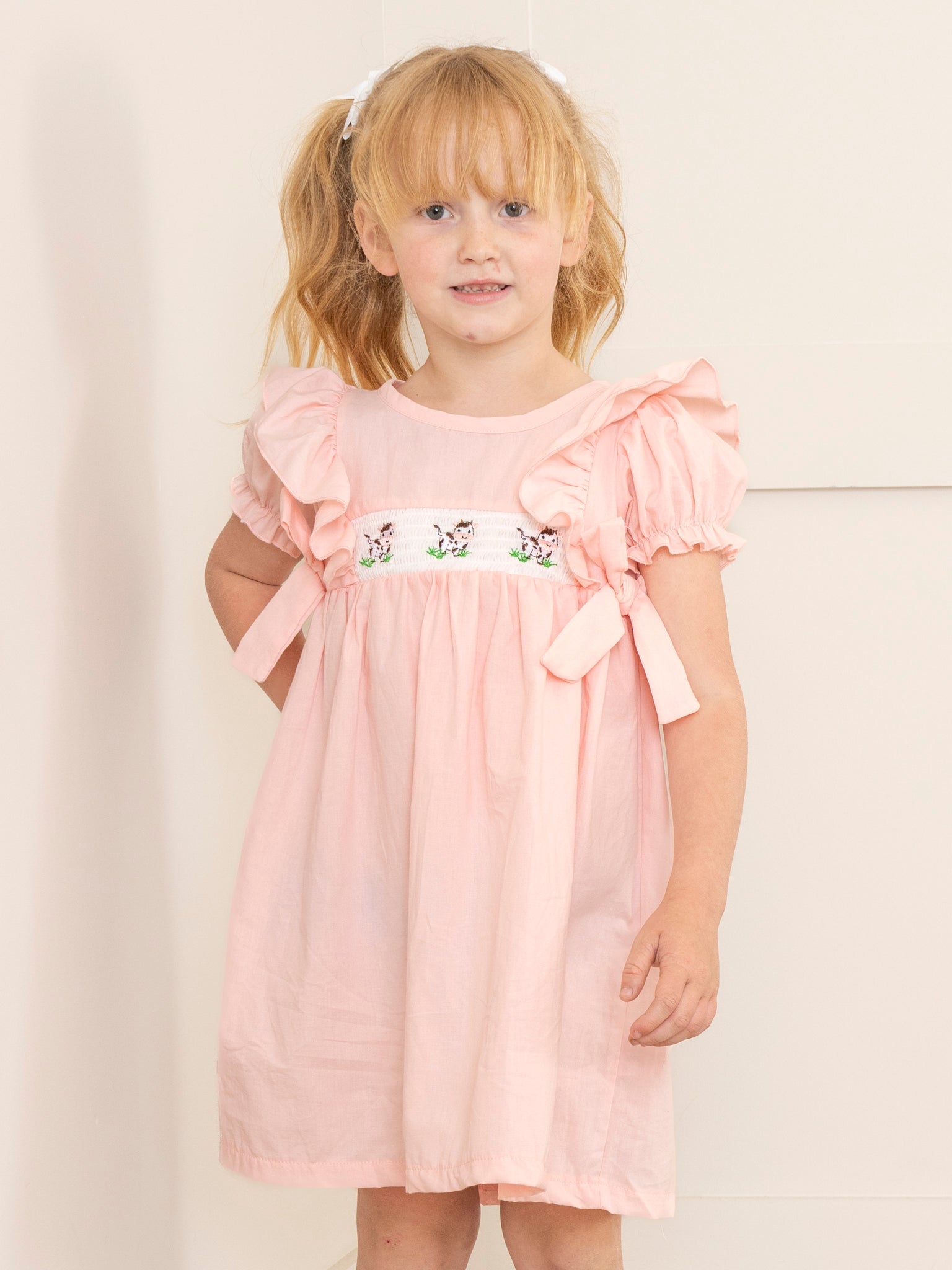 Soft Pink Smocked Farm Dress - Marie Nicole Clothing