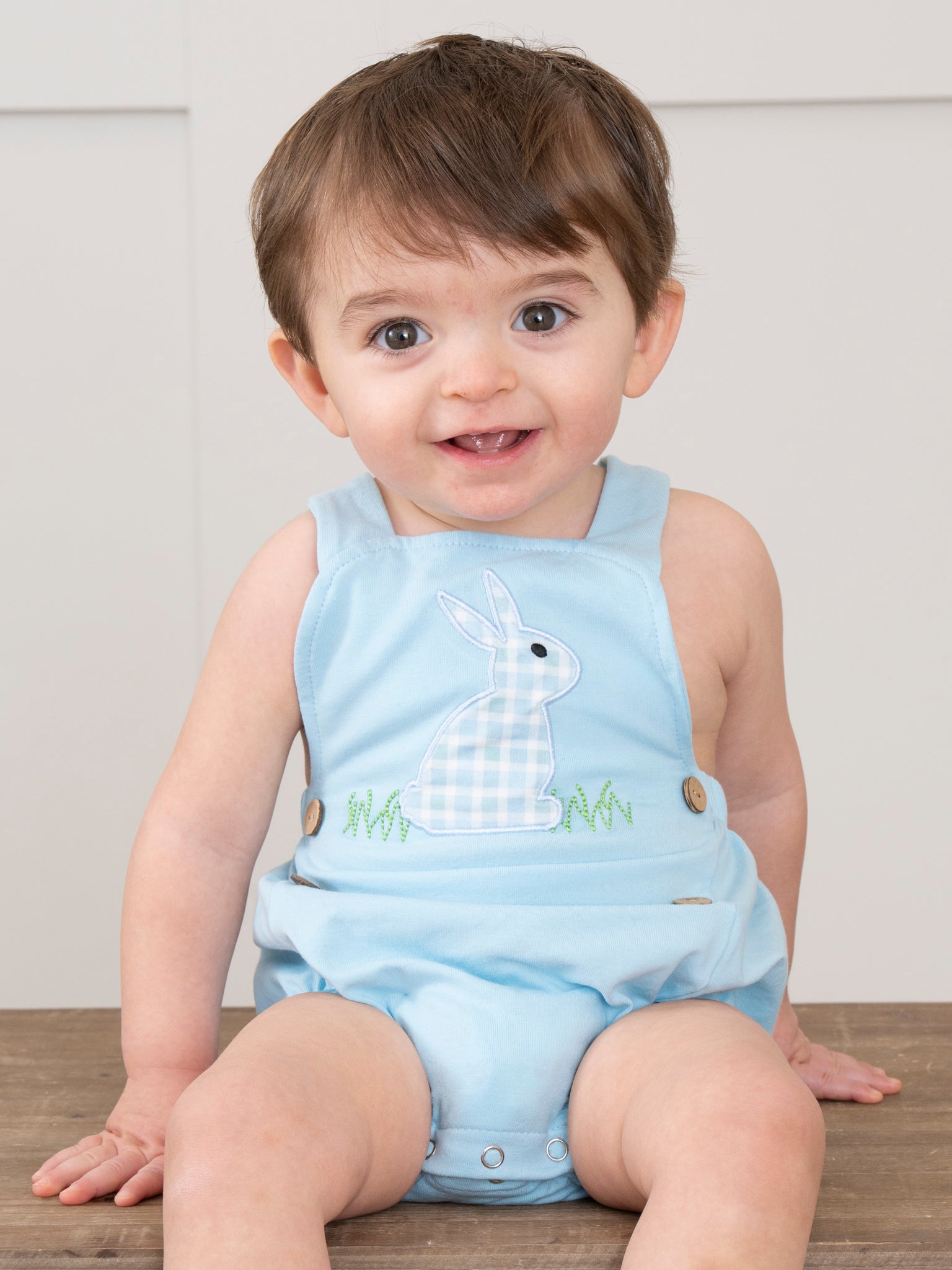 Plaid Embroidered Bunny Bubble Romper - Marie Nicole Clothing