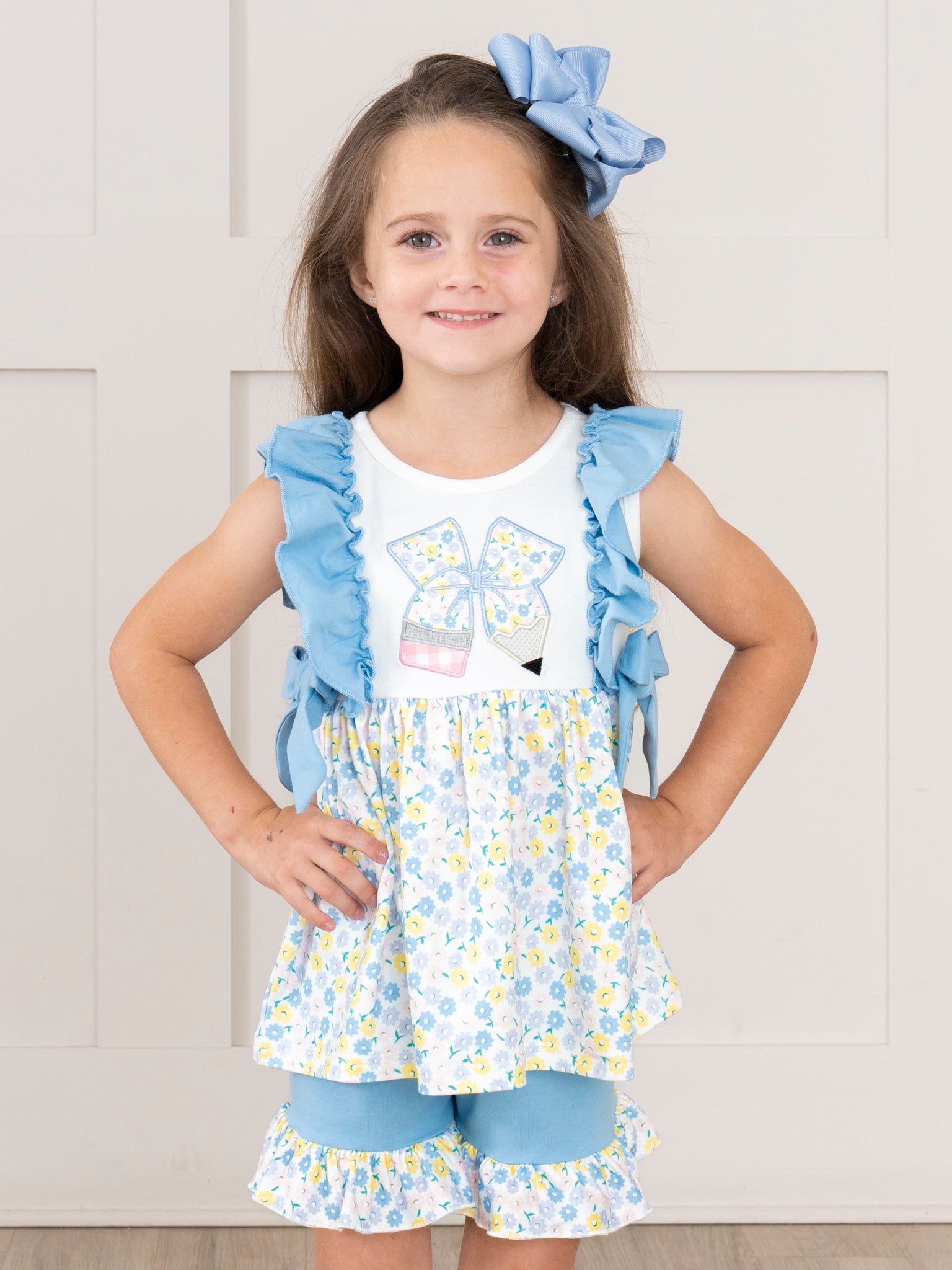 Ruffle Floral Bow Pencil Outfit - Marie Nicole Clothing