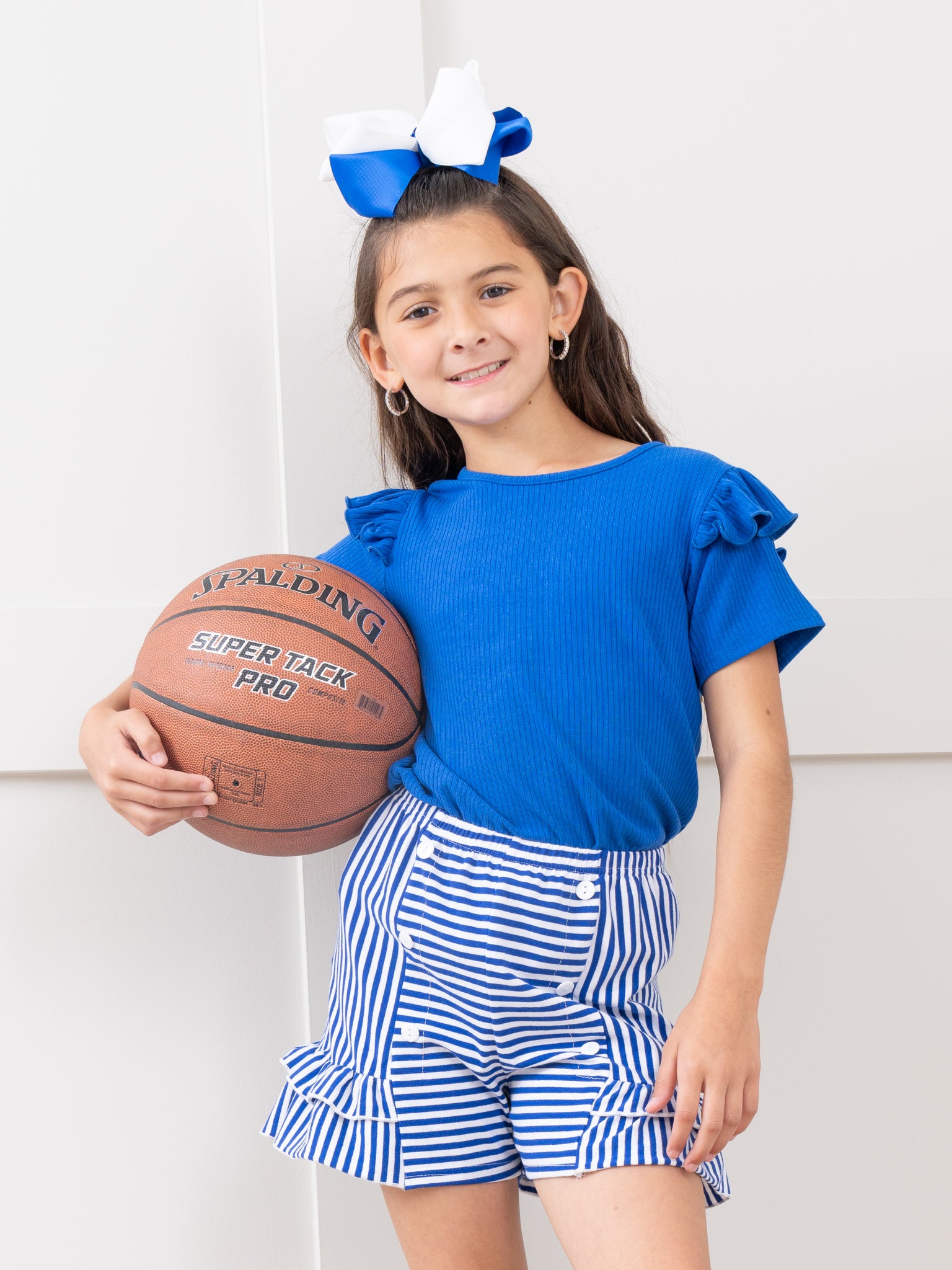 Blue & White Striped Ruffle Outfit - Marie Nicole Clothing
